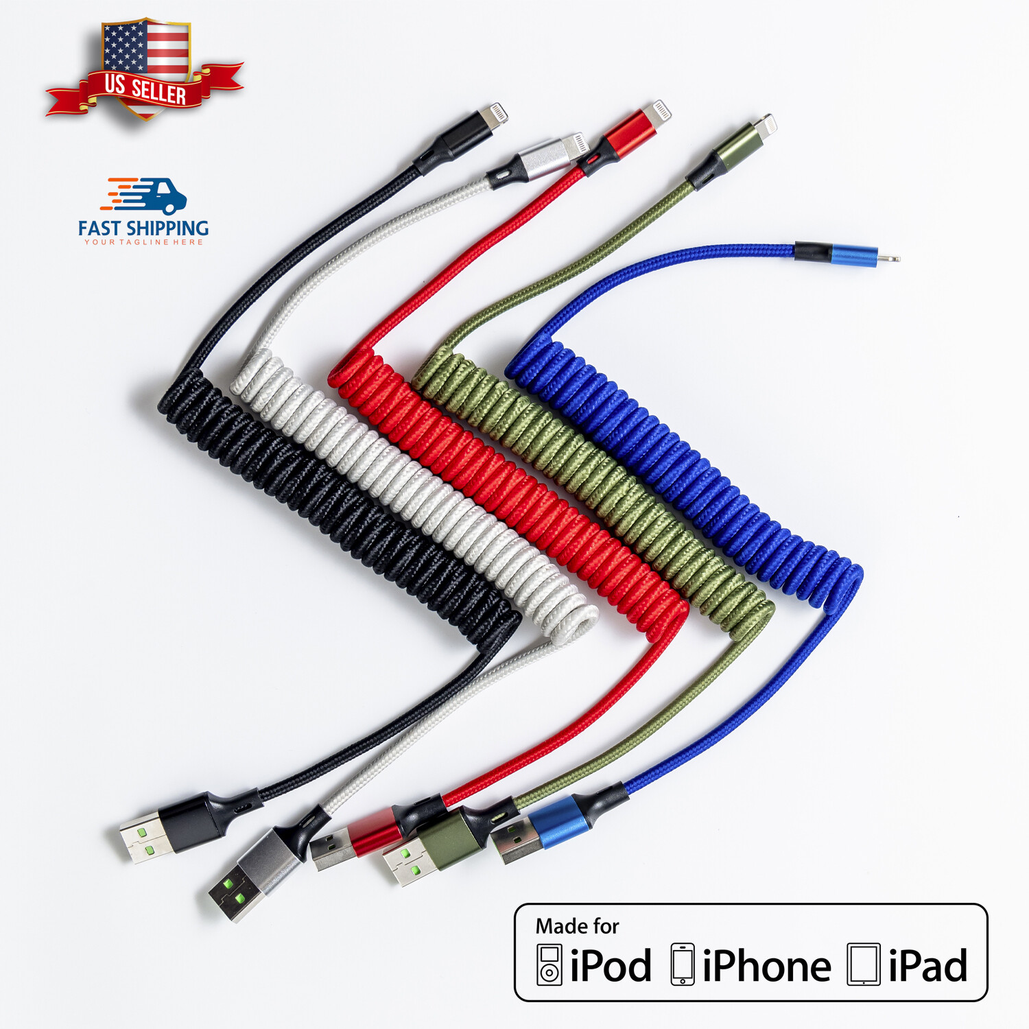 Fast Charge USB Cable Spring Coiled Cord For iPhone 14 13 12 11 XR X 8 7/ProMax