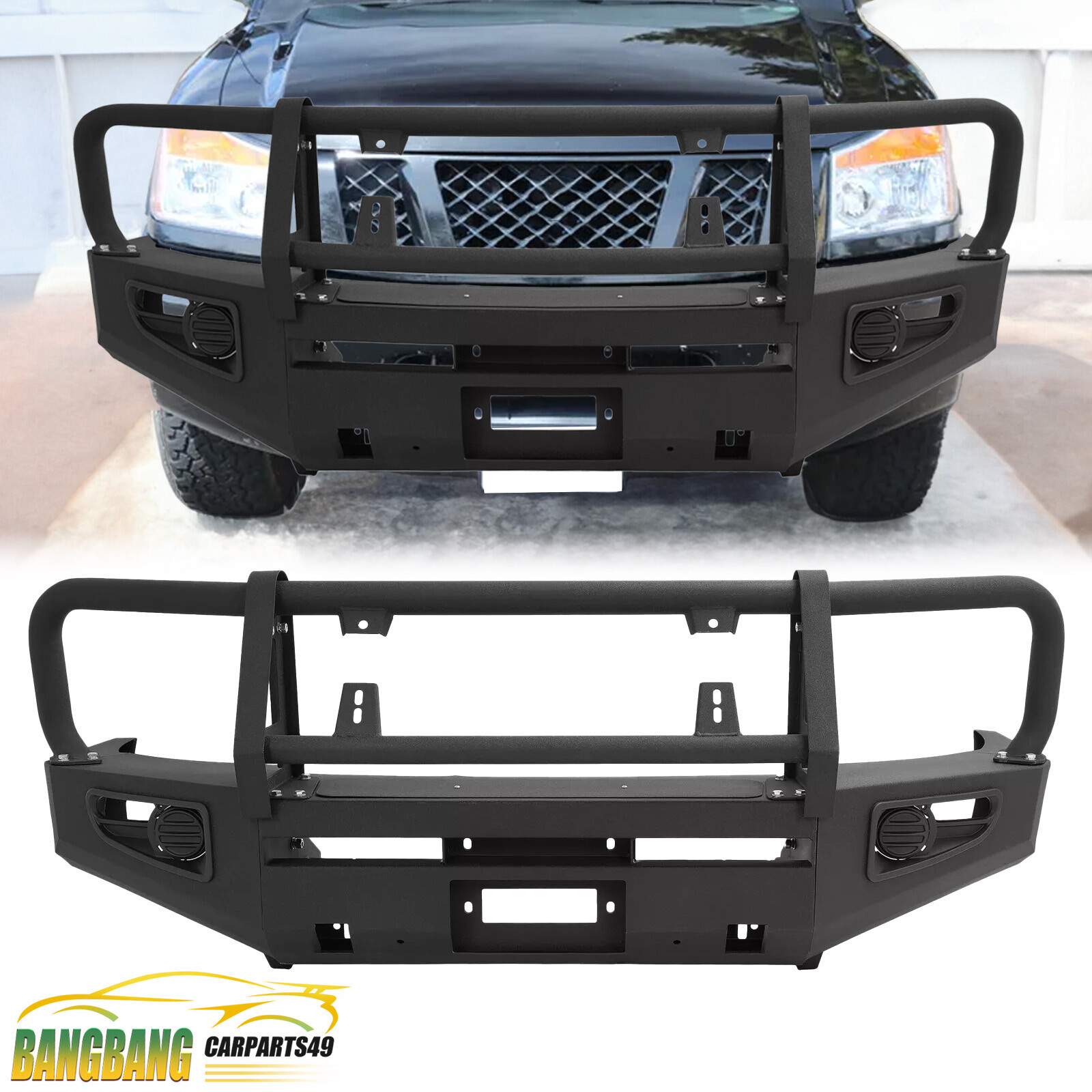Front Bull Bar Bumper Steel w/ Fog Light Holes For Nissan Titan Armada 2004-2011