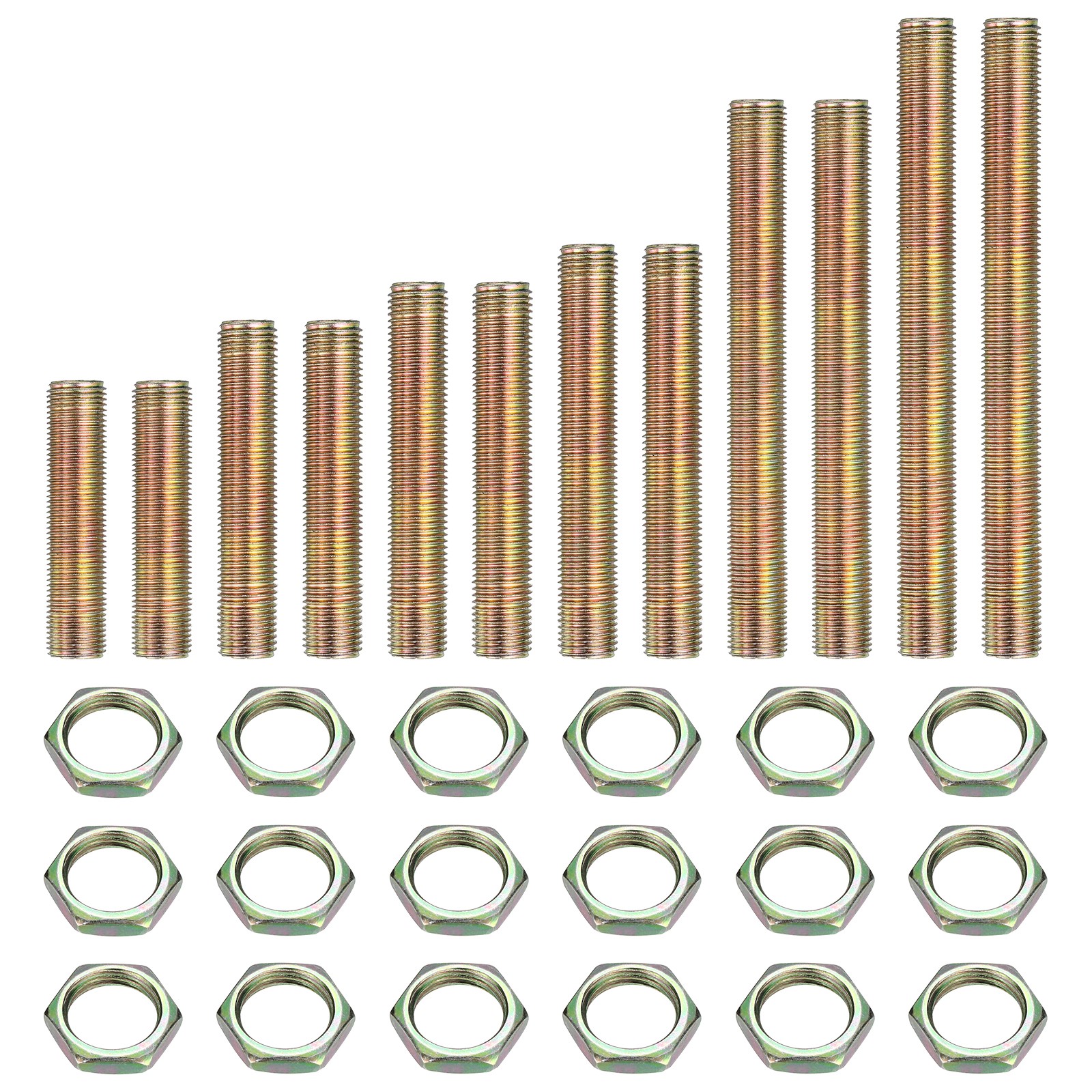 12Pcs 1/4IP Threaded 6 Size Lamp Pipe Nipples Kit with Lock Nuts, Color Zinc