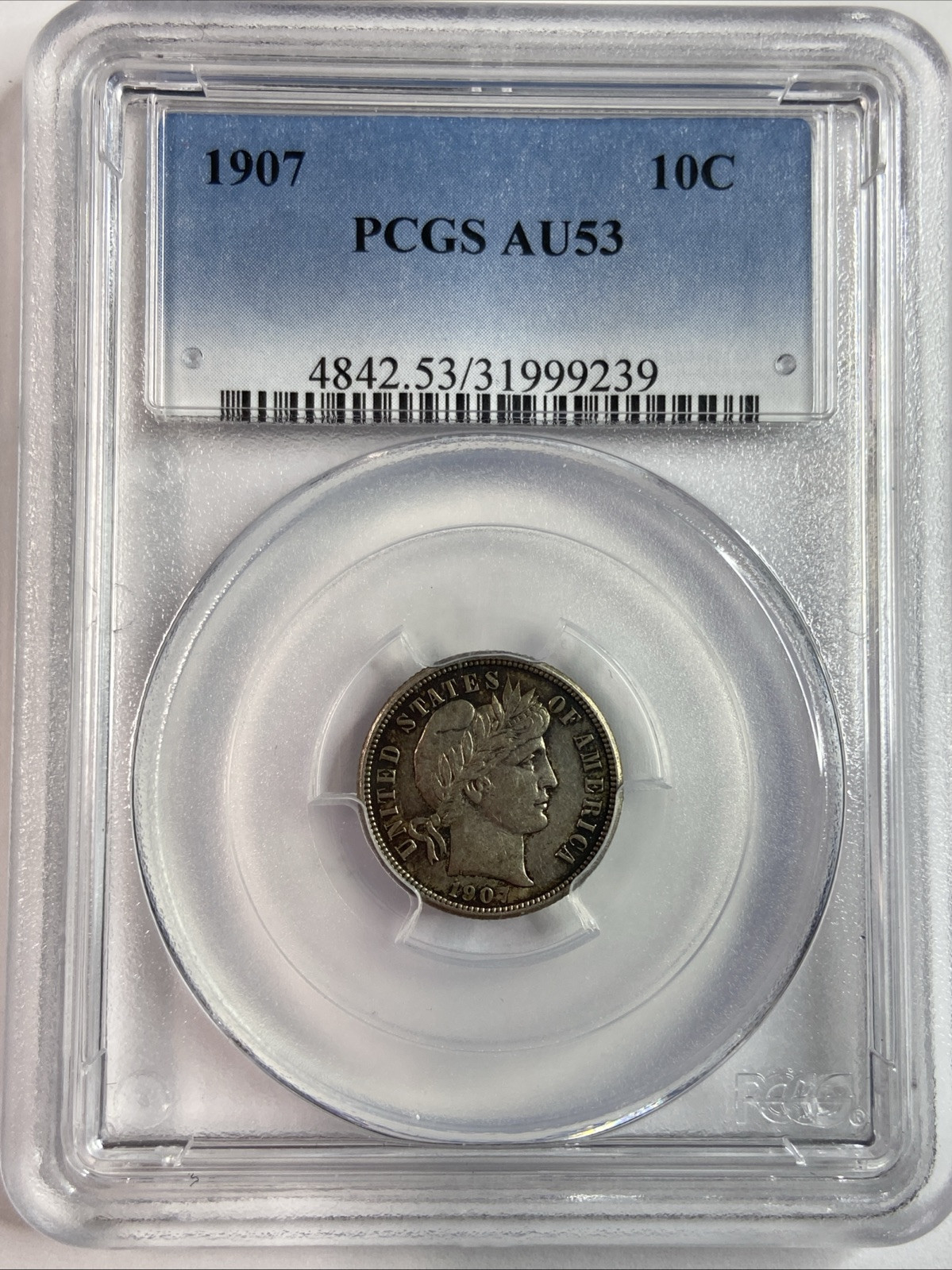 1907-P Barber Dime PCGS AU53