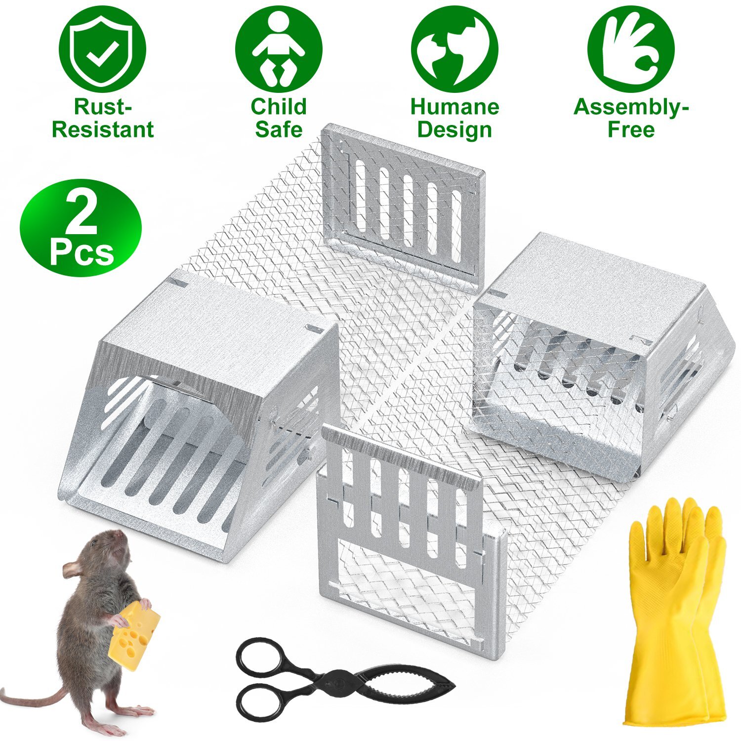 2Pcs Rat Trap Humane Live Chipmunk Cage Traps for Mouse Traps Work for Indoor