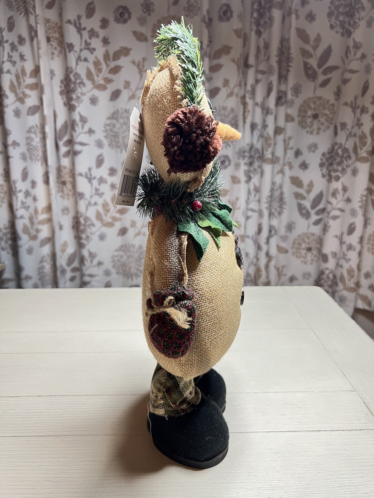 Hannah’s Handwork’s Stuffed Burlap Snowman Button Eyes Ear Muffs 17”