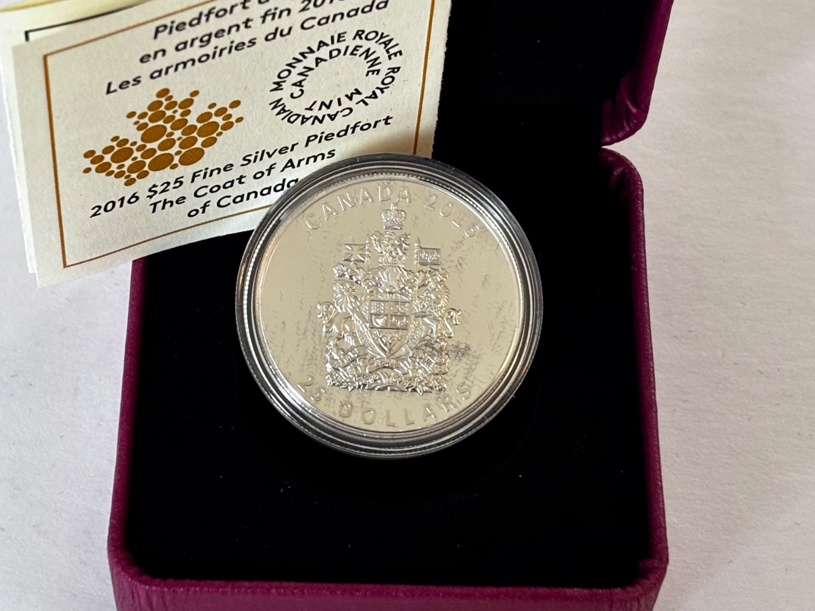 2016 $25 Fine Silver Piedfort The Coat Of Arms Of Canada Proof 1oz Coin COA +Box