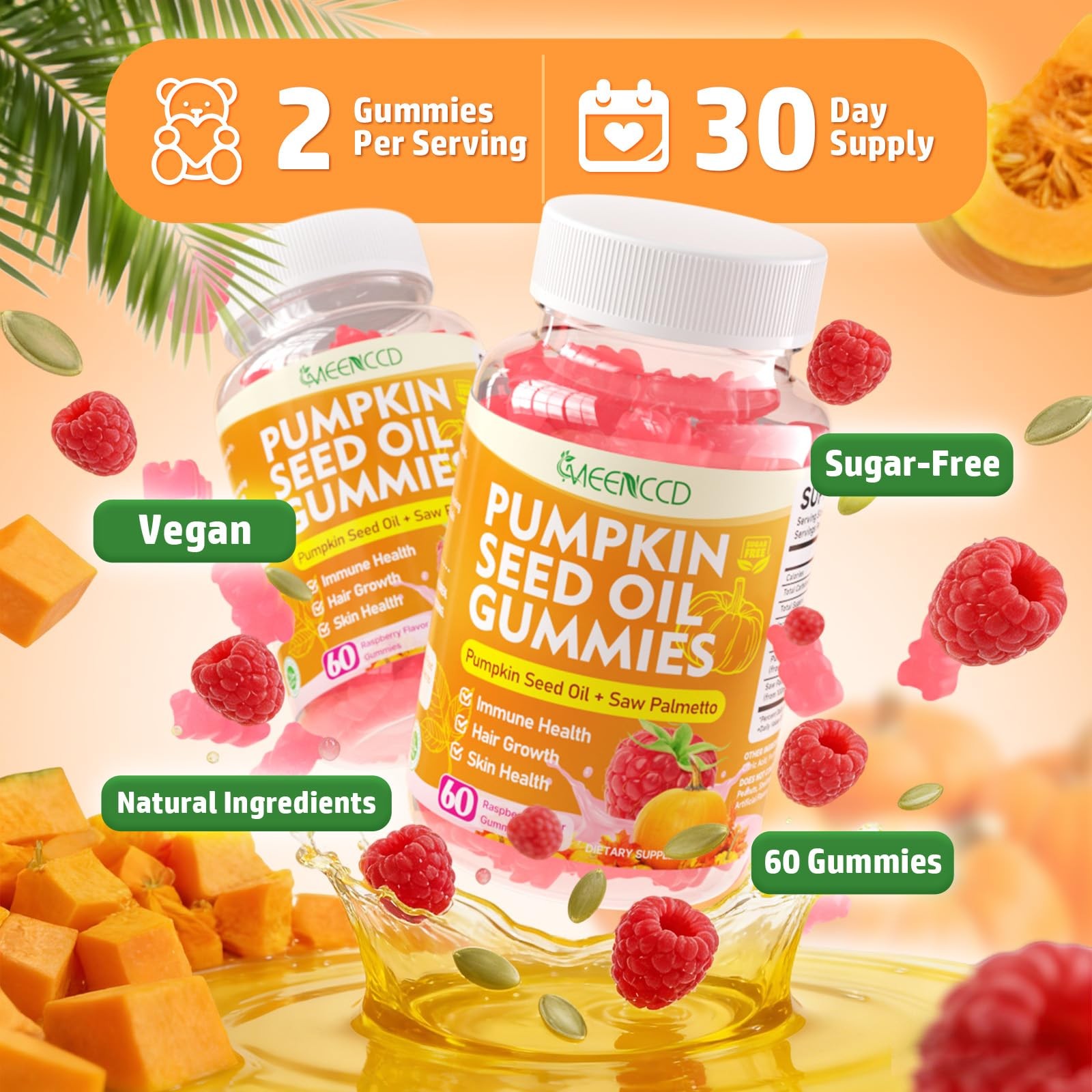Pumpkin Seed Oil Gummies with Saw Palmetto, 60 Count (Pack of 1)
