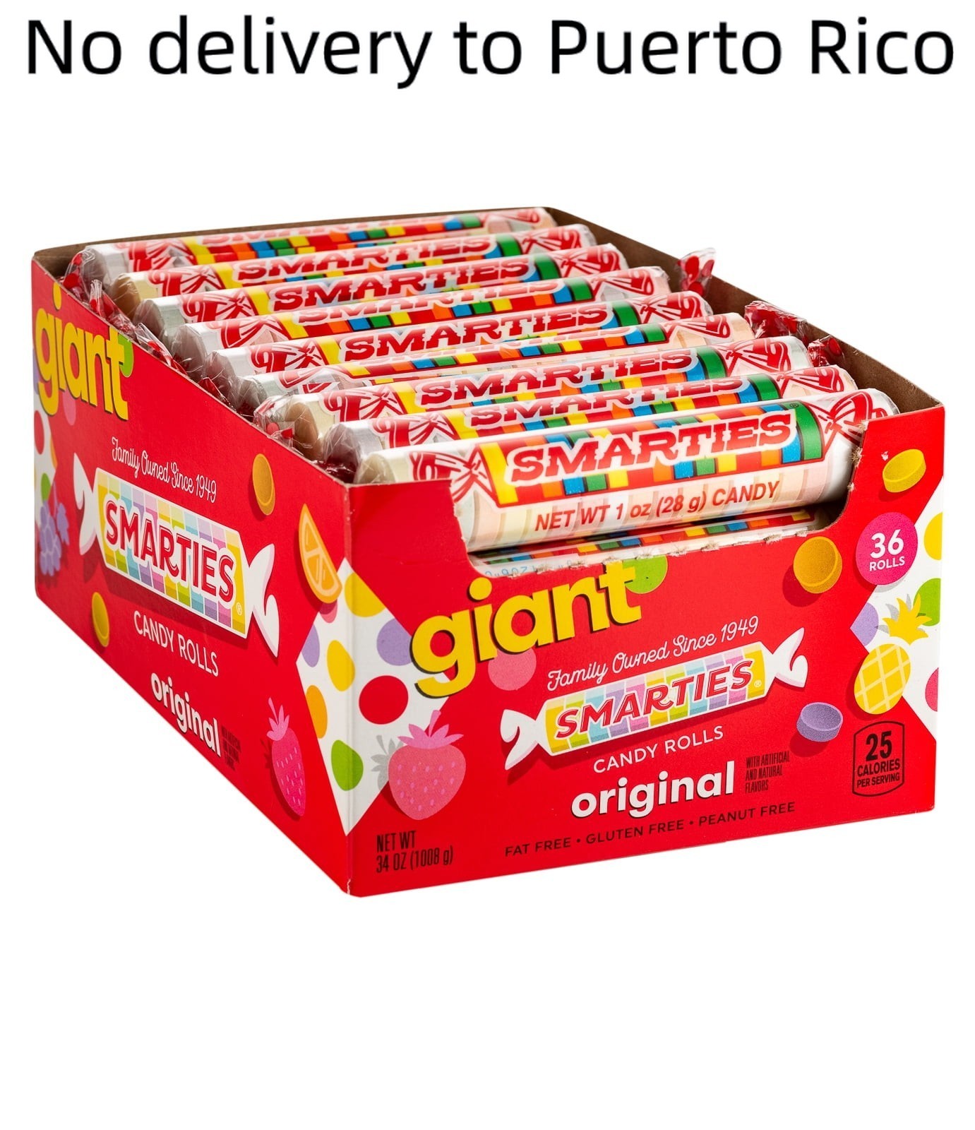 Smarties Candy Rolls, Giant, 36 Count Allergen Free