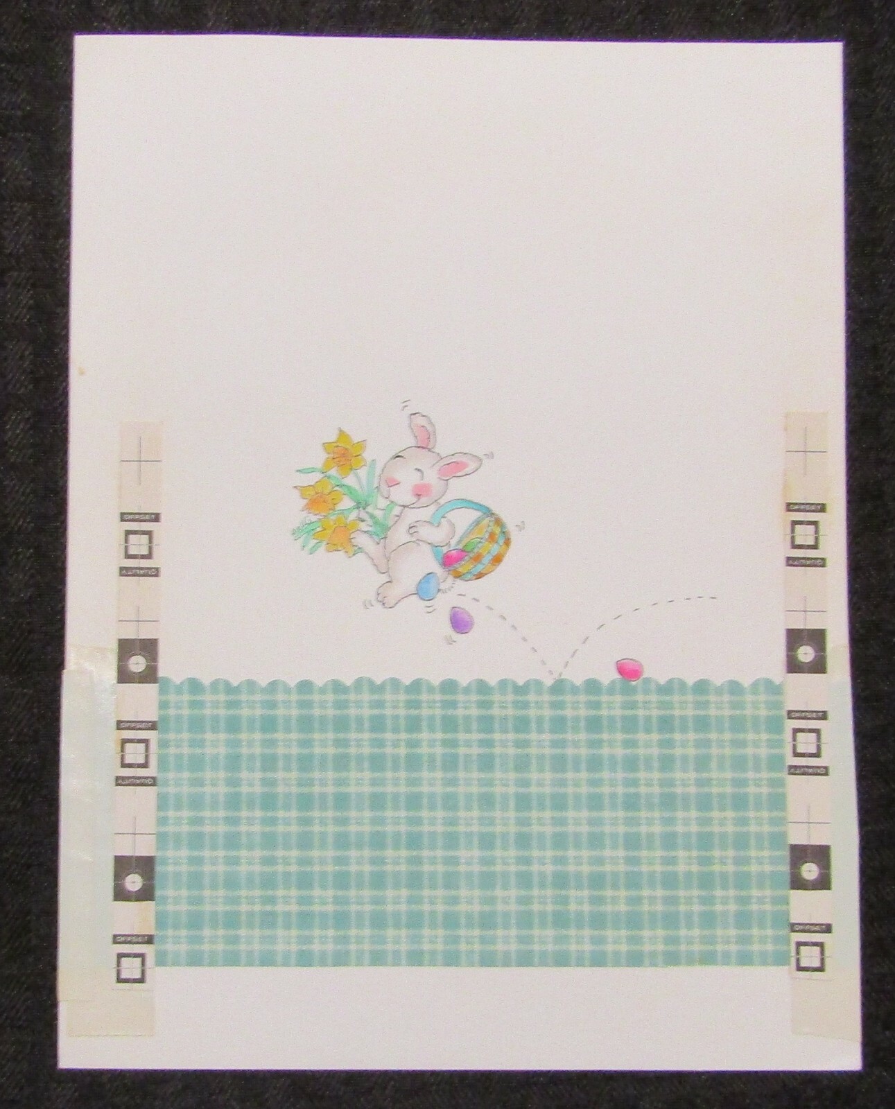 EASTER Cartoon Bunny Rabbit Skipping w/ Flowers 7x9.25 Greeting Card Art #E2218