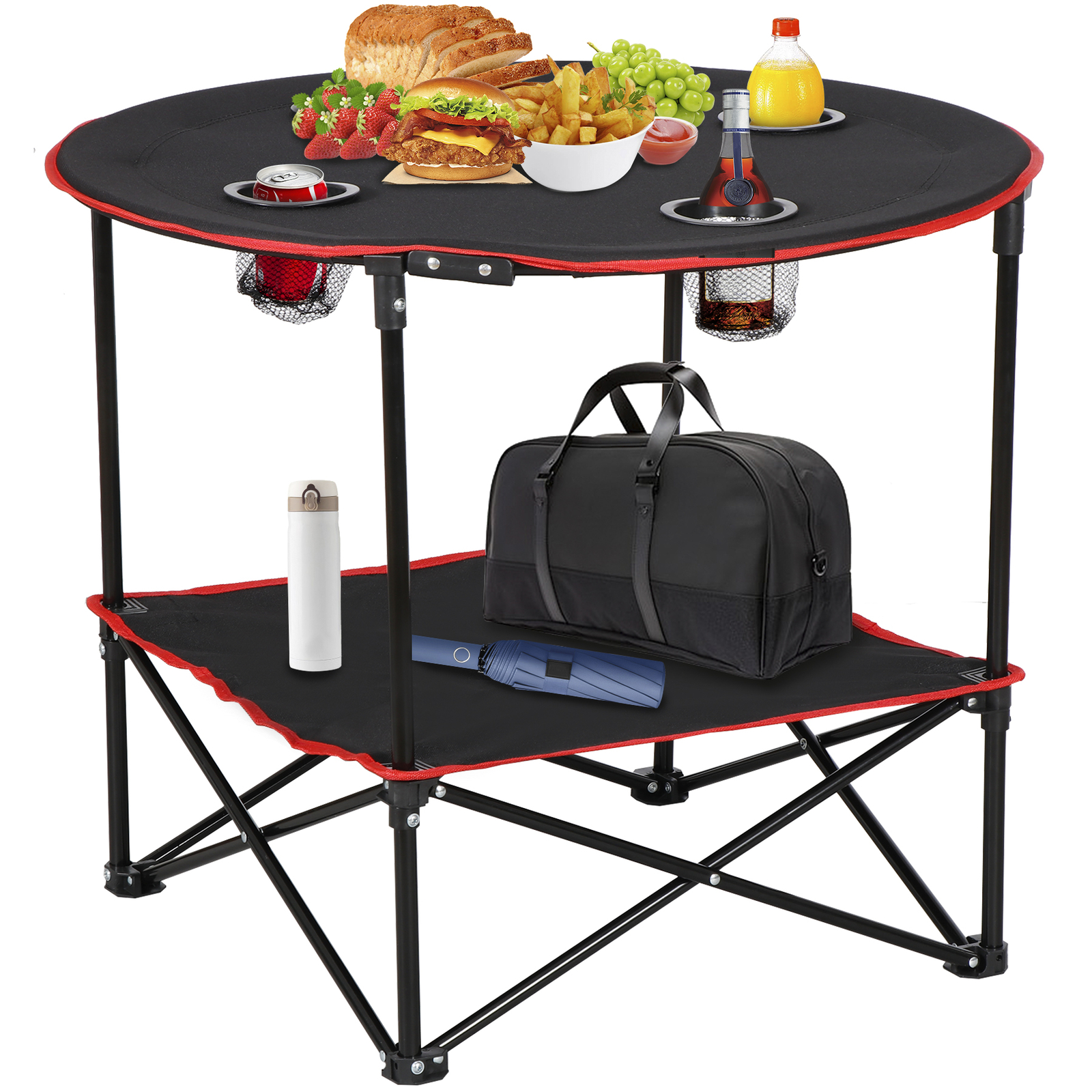 Folding Picnic Table Camping Portable w/ cup Holder & Bag Light Travel Outdoor