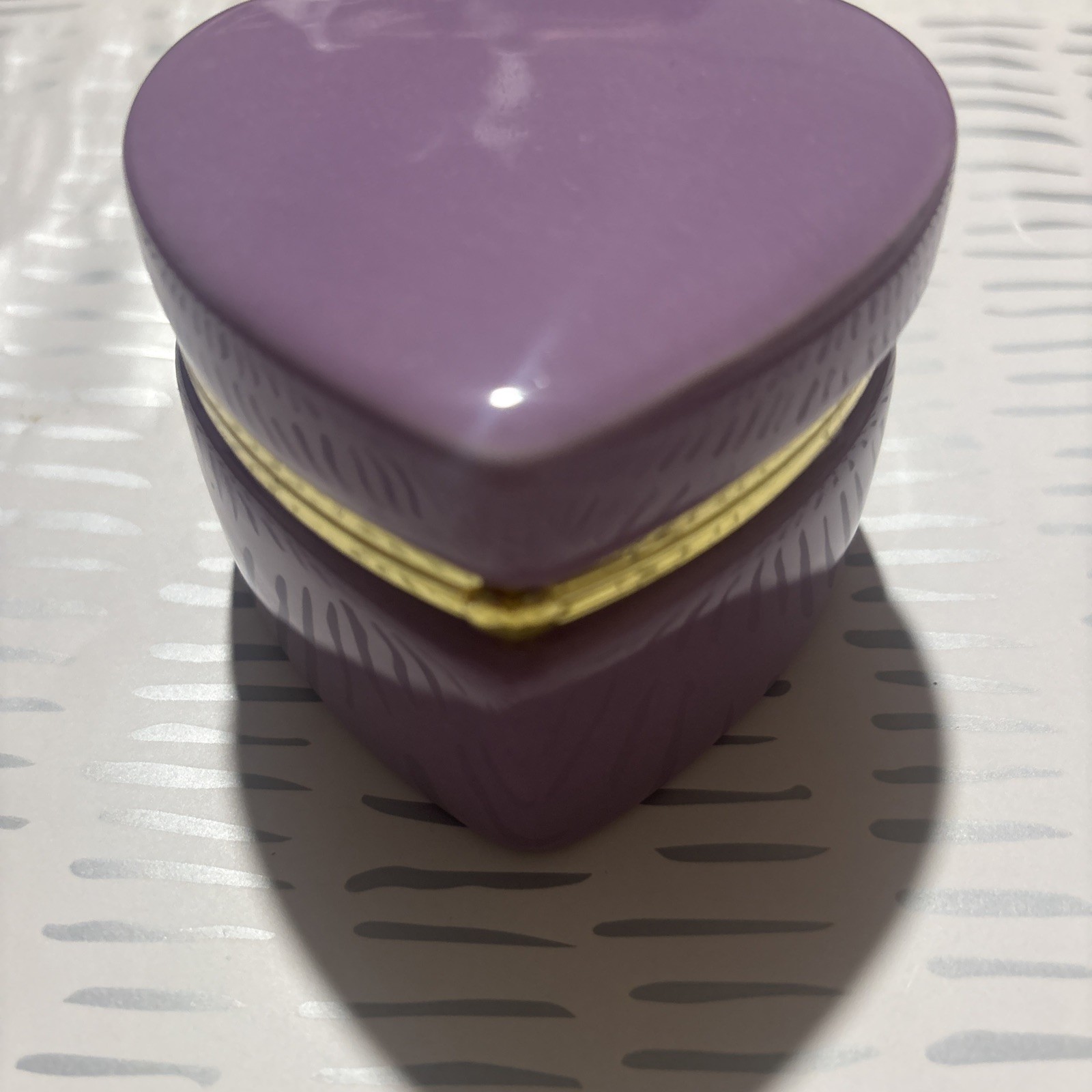 Heart Shaped Purple And Gold Ceramic Trinket Box