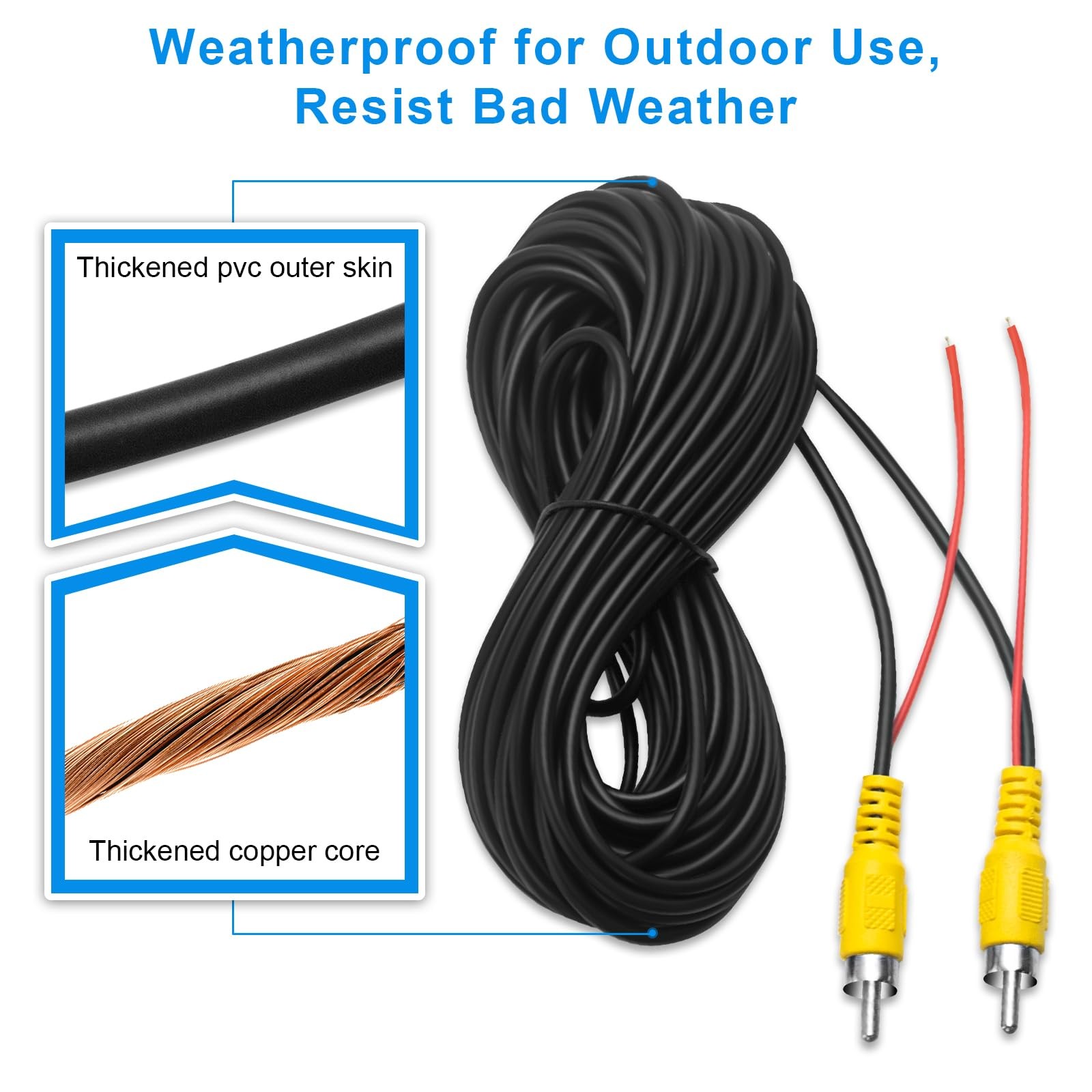 WEUASTE Premium Backup Camera RCA Cables, Car Reverse Cable 33 feet