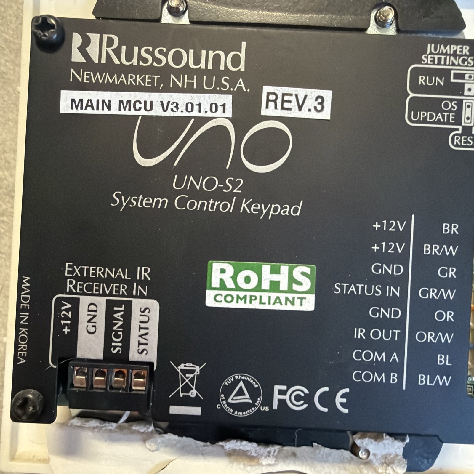 Russo is Uno-S2 System Control Keypad