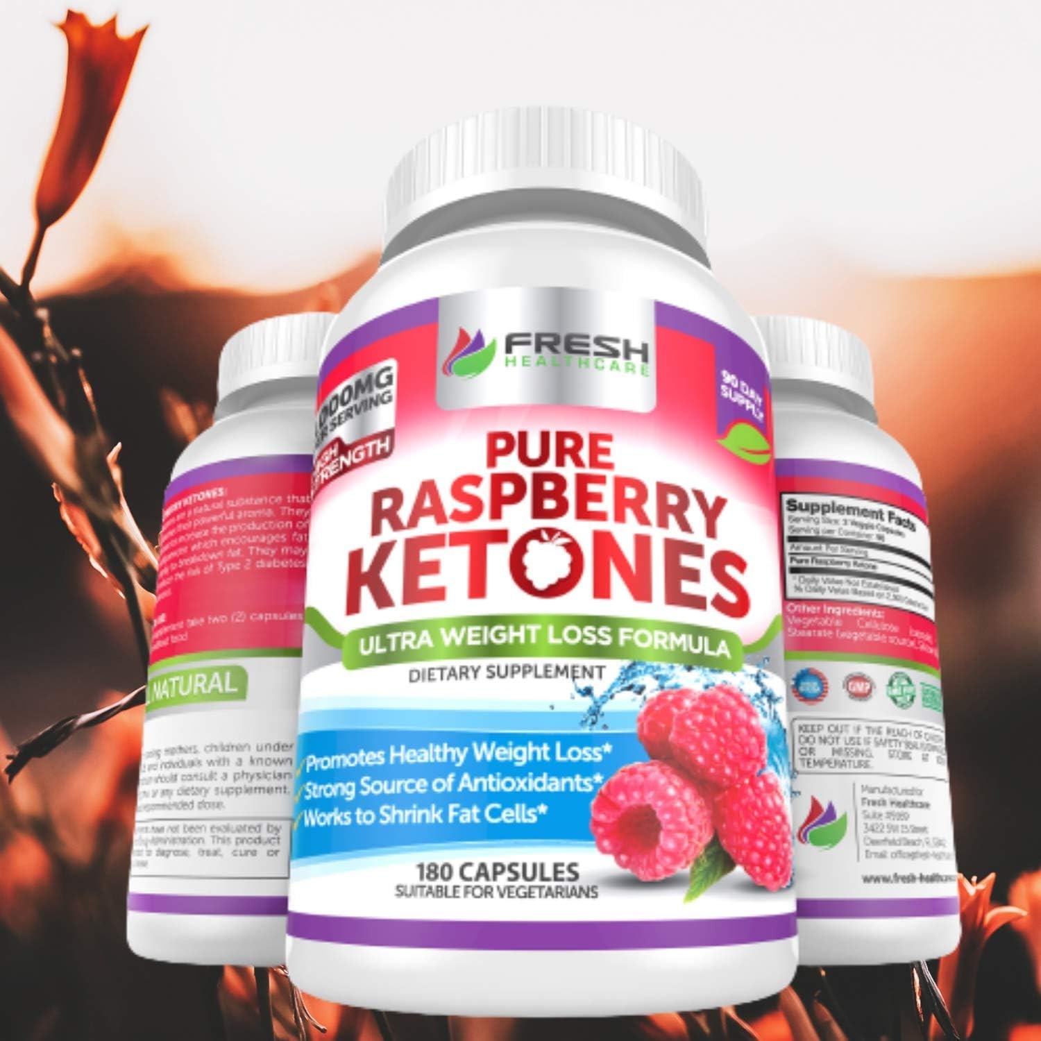 Pure 100% Raspberry Ketones Max 1000mg Per Serving, Weight Loss Support, 180Caps
