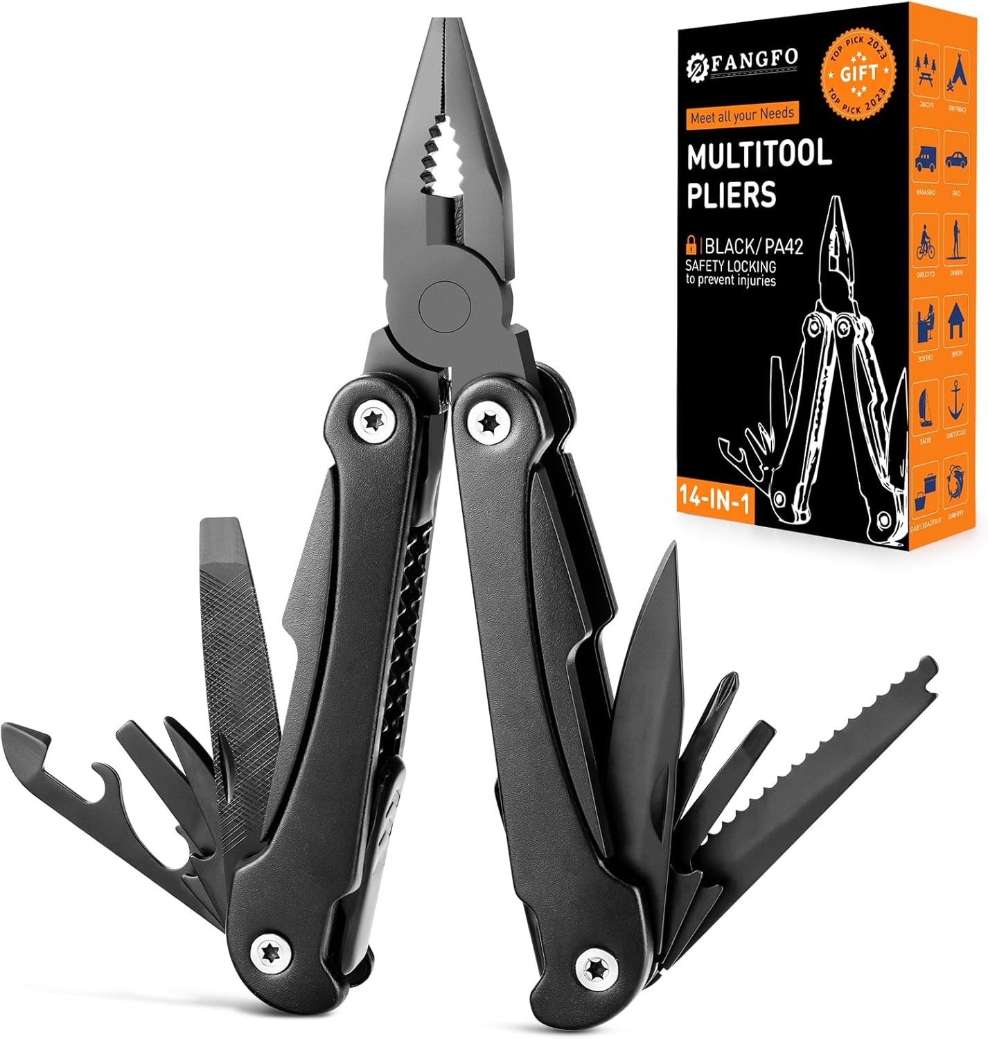 14 IN 1 Multitool Pliers with Pocket Clip, Portable Size, Black