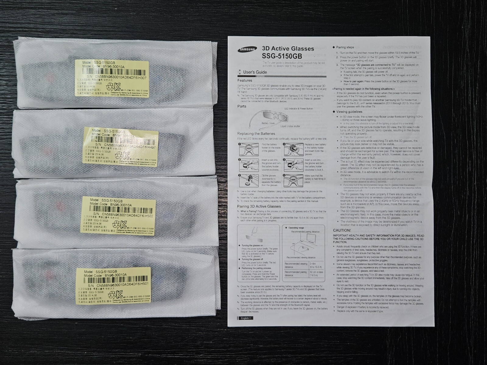 4x NEW OEM Samsung 4K HD UHD SUHD 3D Active TV Glasses SSG-5150GB (BN96-30010A)