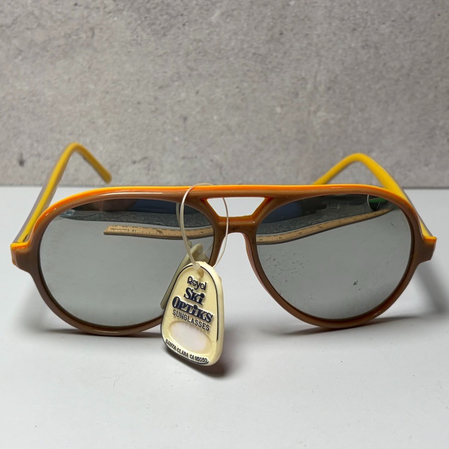 Vtg Ski Optiks Royal Sunglasses France Ski Mountaineering Orange Yellow Gray New