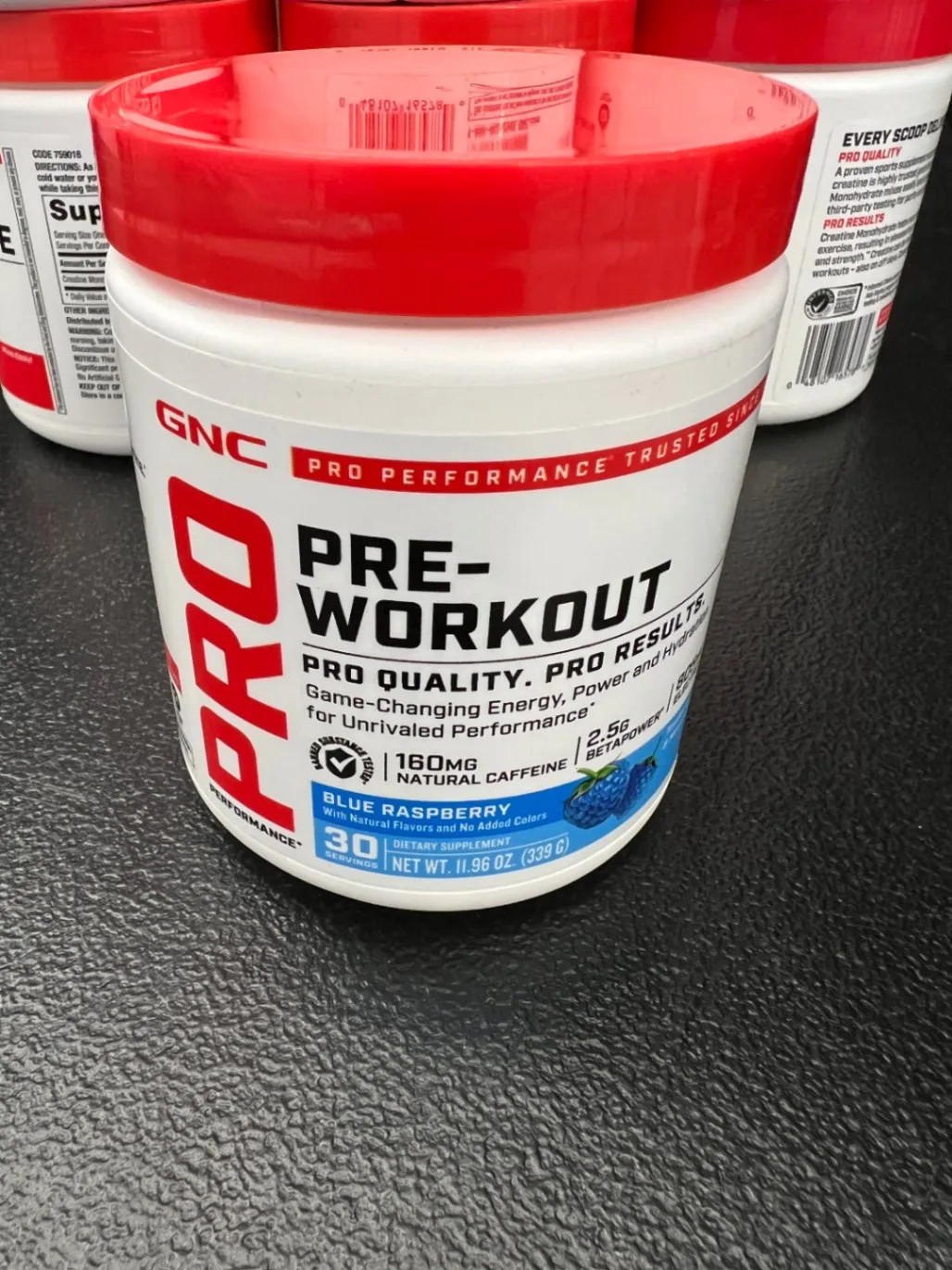 GNC Pro Pre-Workout Blue Raspberry 30 Servings Natural Caffeine 160mg Hydration
