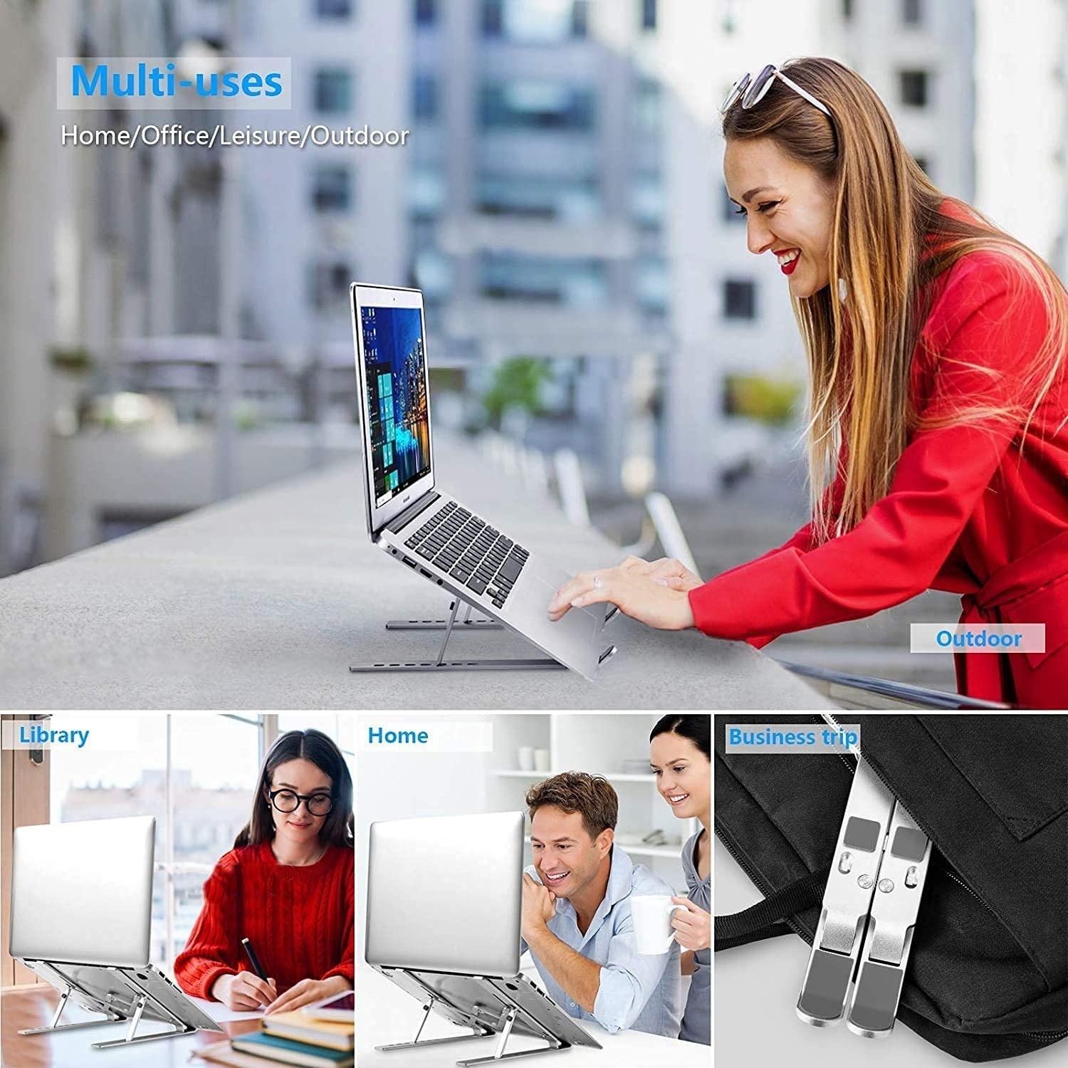 Leeboom Adjustable Laptop Stand, Foldable Aluminum Riser, Silver