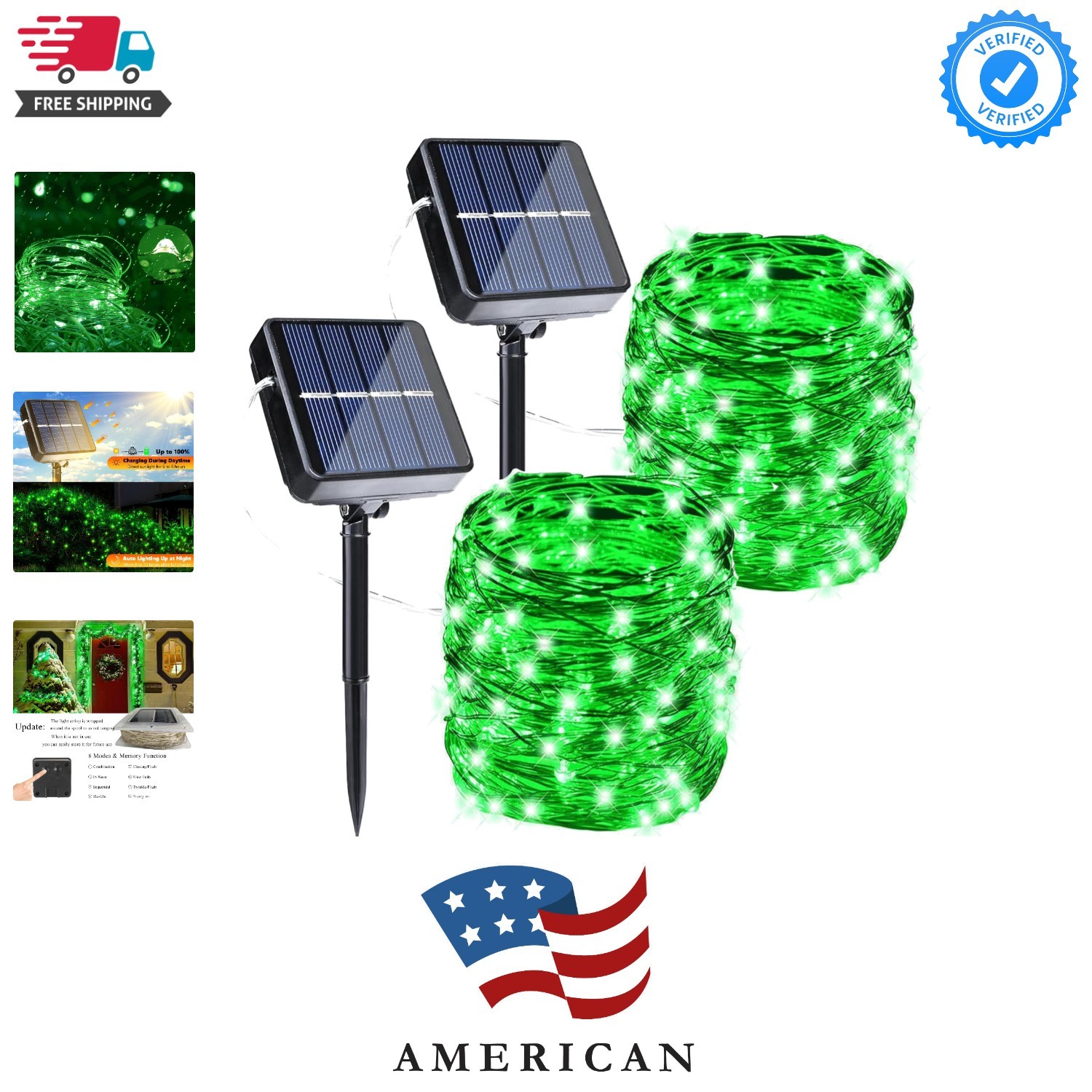 Solar Fairy Lights, 2-Pack Total 80FT 240LED String Lights, Green | Silver Wi...