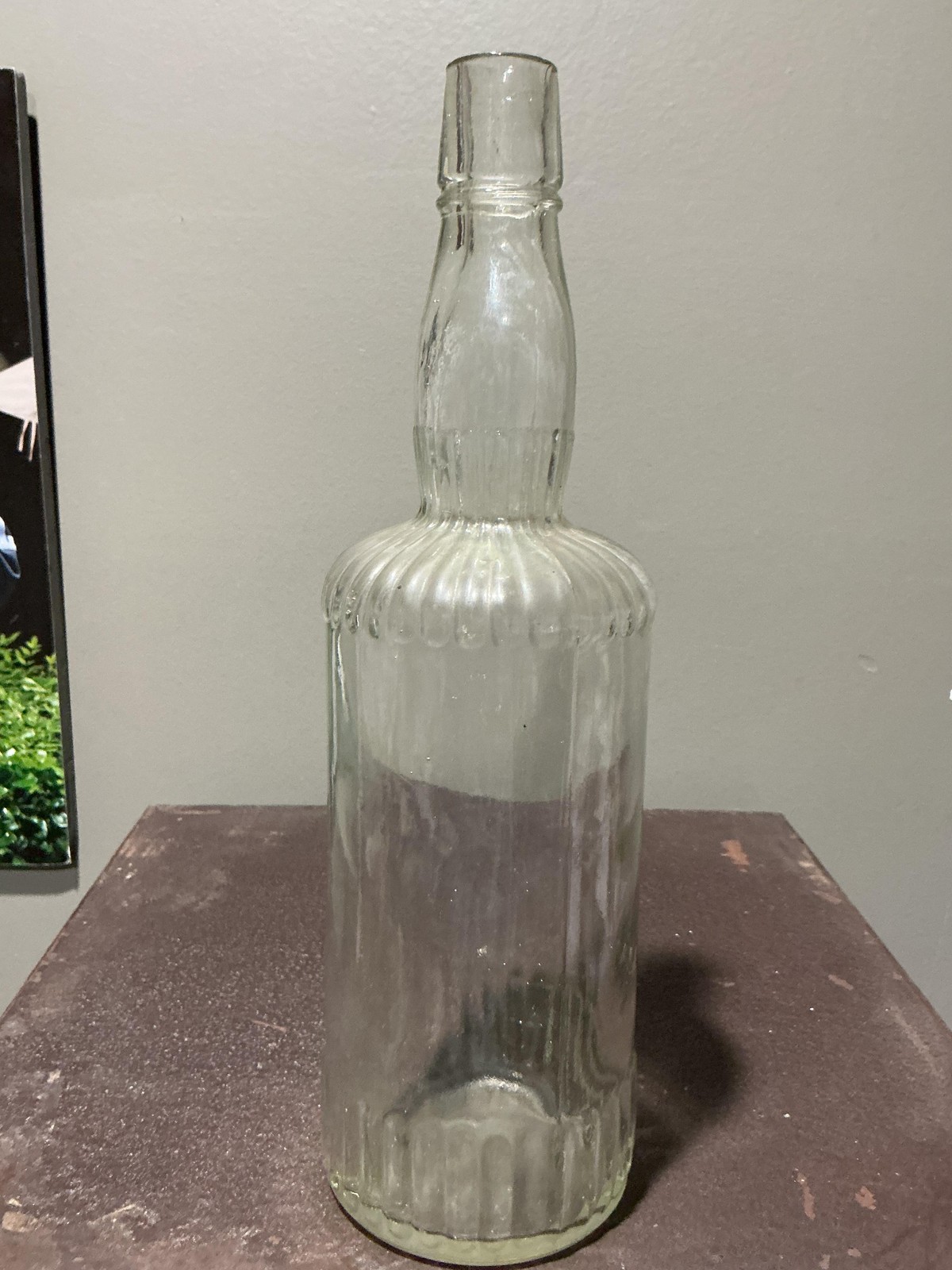 Glass Liquor Whiskey Bottle Decorative Barware Decor, Ribbed Clear