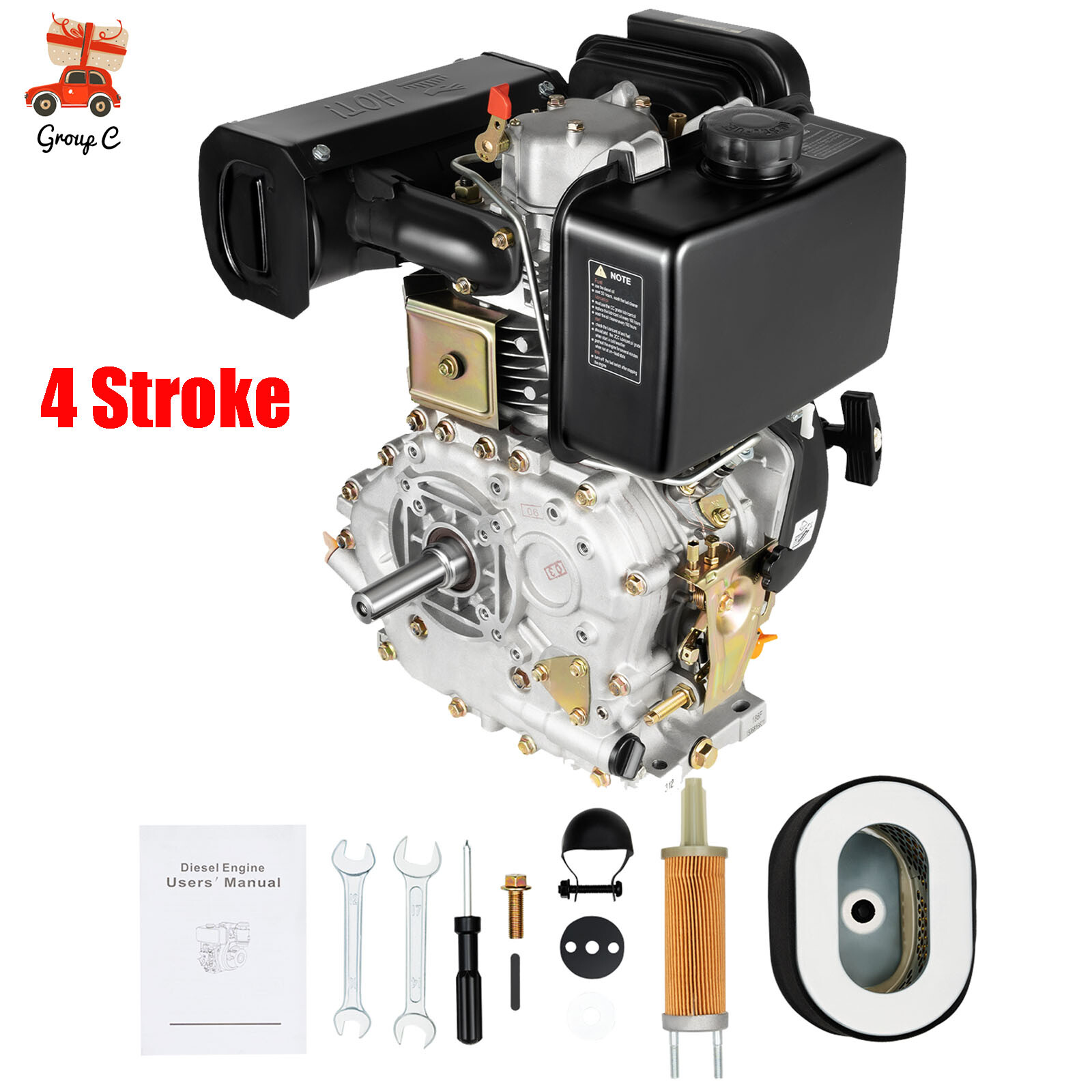 418CC Heavy Duty 10HP 4 Stroke Diesel Engine Single Cylinder 1" Shaft Air-Cooled