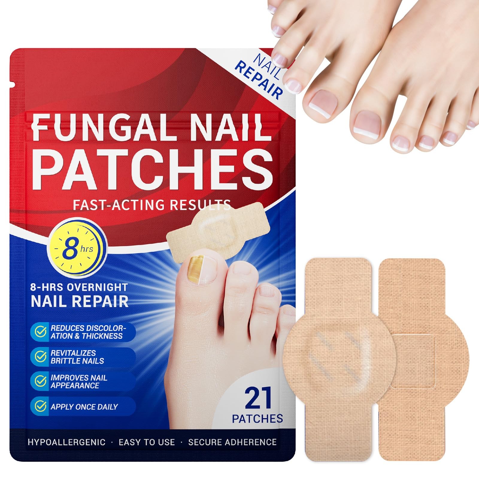 Toenail Fungus Treatment Extra Strength - 21 Patches, 8-Hour Firm Adhesion