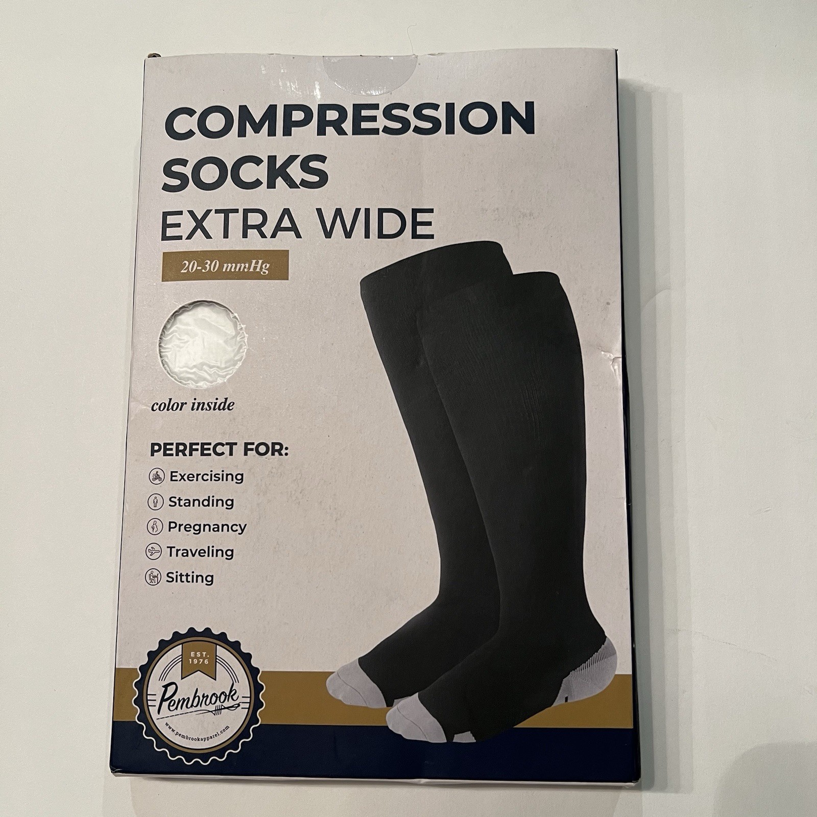 Pembrook Compression Socks Extra Wide Size 5XL White Unisex Nylon Spandex New