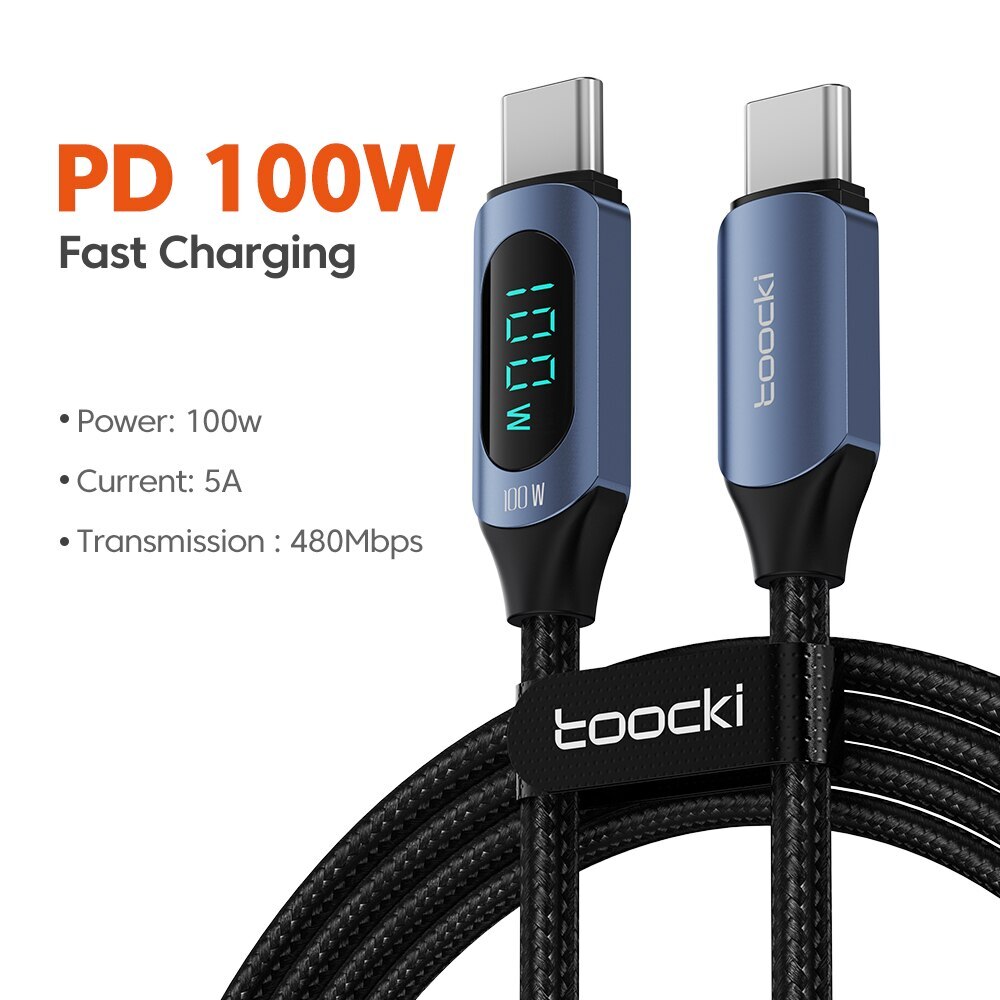 USB Type C to Type C Charging Cable PD 100W Fast Charger Data Cord LED Display