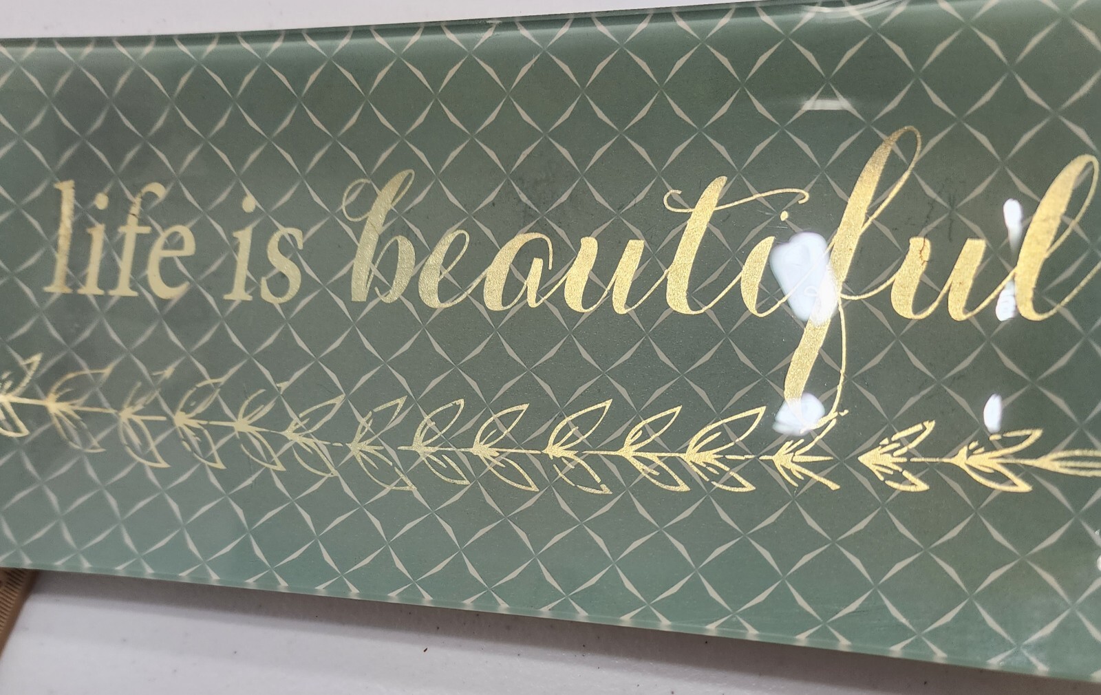 Sheffield Home "Life Is Beautiful" Glass Jewelry Trinket Decoupage Tray 10"X 4"