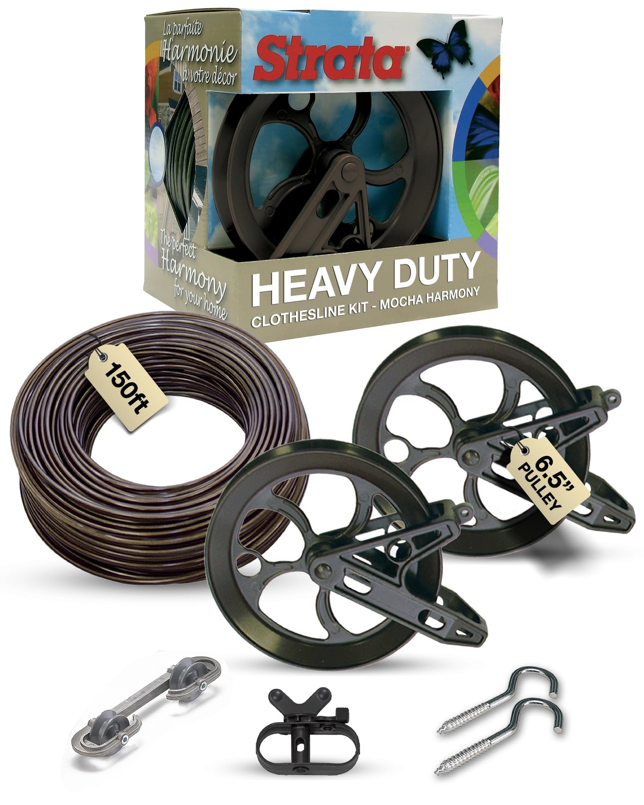 Strata Mocha Harmony Clothesline Outdoor Heavy Duty Kit - 150 Feet Galvanized Wi