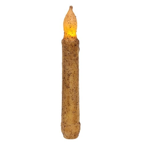 New Primitive AGED CREAM CINNAMON WAX CANDLE Battery Operated Timer Taper 6"