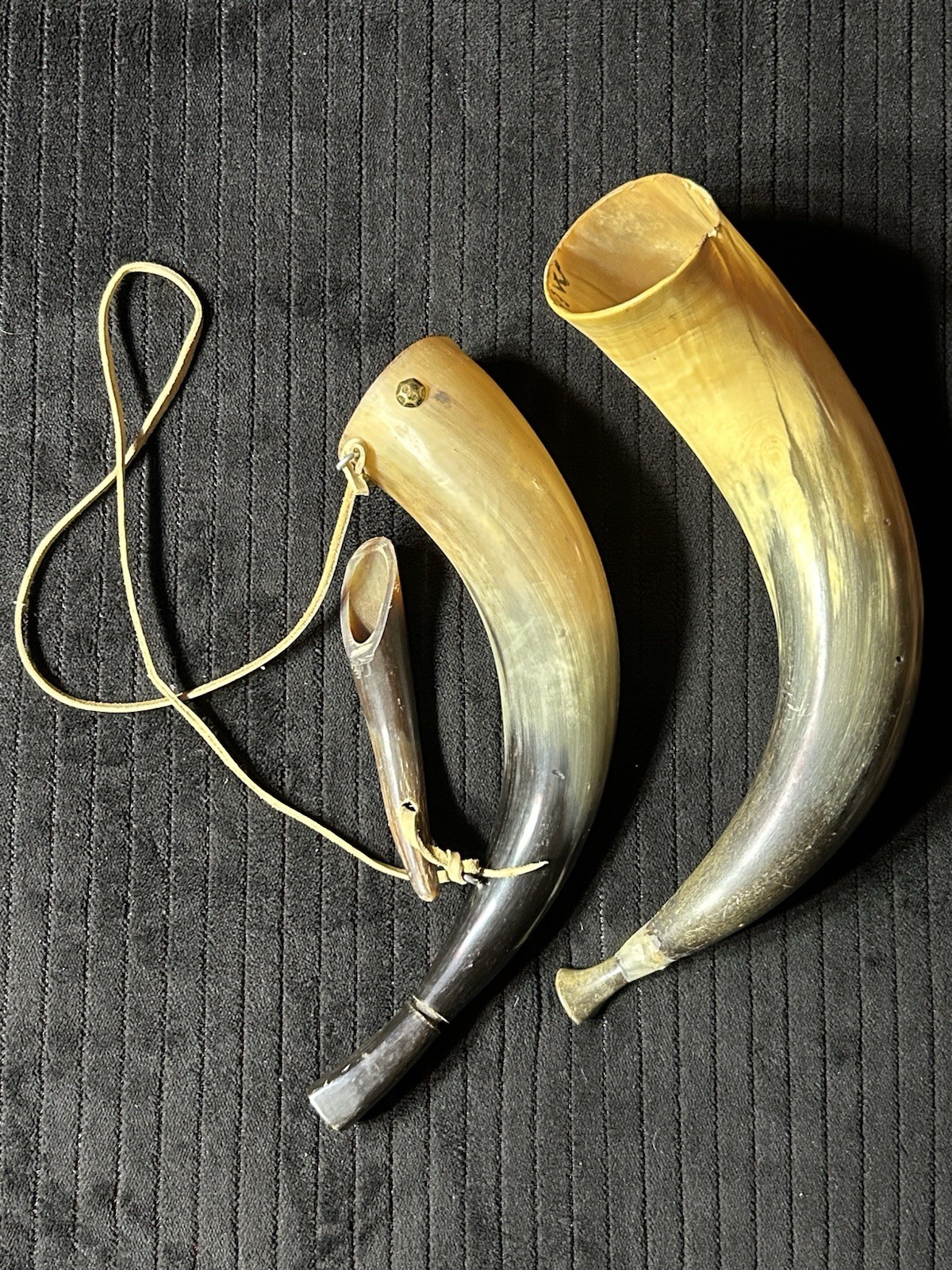 Vintage Lot of 2 Black Powder Horns for Muzzleloader Strap & Spout Mexico