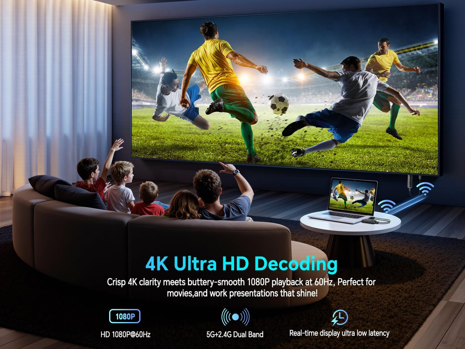 Wireless Hdmi Transmitter and Receiver 328FT/100M，4K Decode Plug & Play Portable