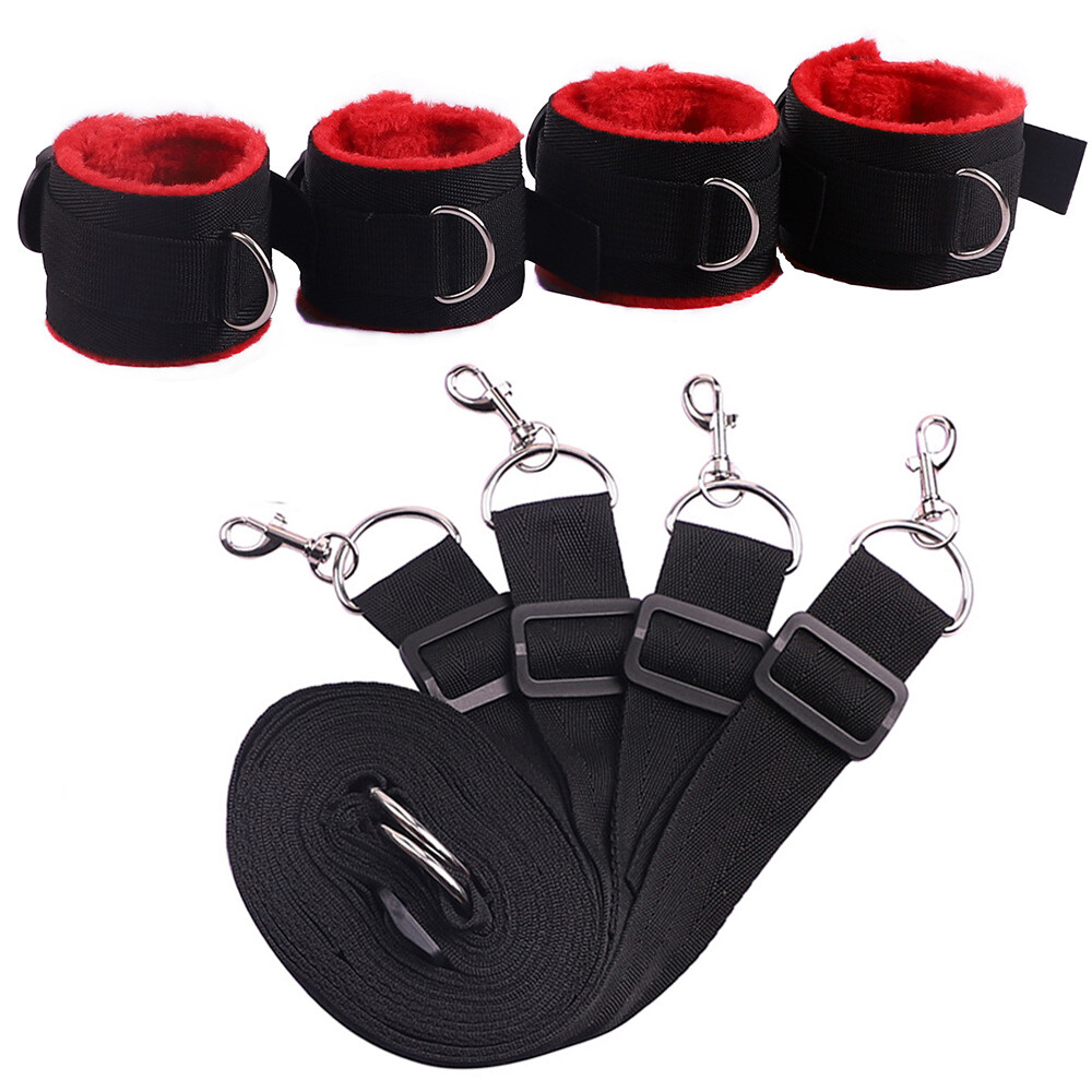 Cozy Feel Bed Restraint Harness Set Bondage Strap Handcuffs Ankle Kit BDSM