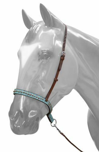 TIE DOWN 3/4" Adjustable TEAL FILIGREE Leather 1" Copper Studded Noseband