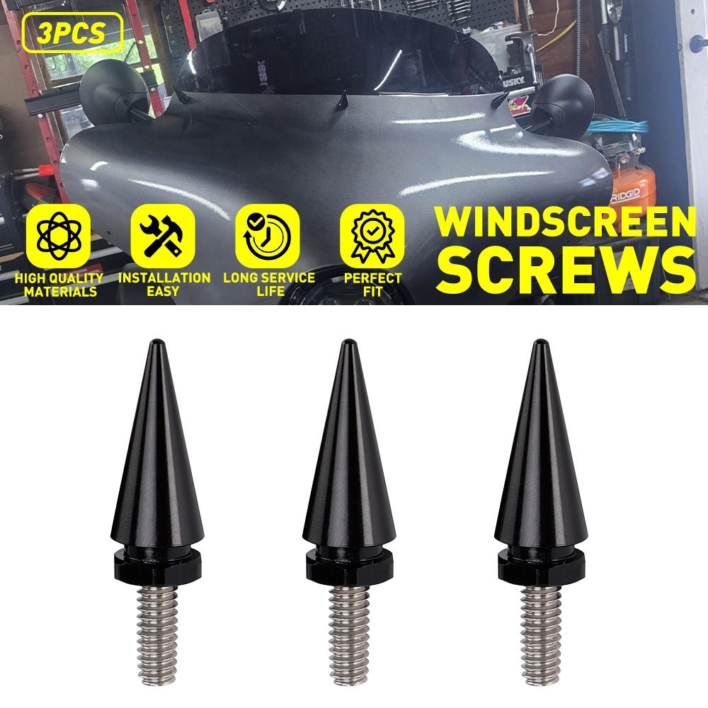 3PCS Windscreen Windshield Spike Screws For Harley Electra Glide 1996-2013 Black