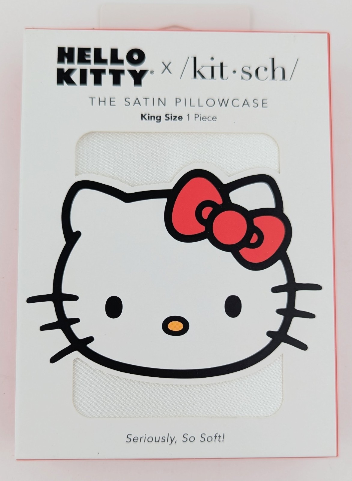 Kitsch Hello Kitty King Size Satin Pillowcase Solid Ivory With Red Bow 36" x 19"