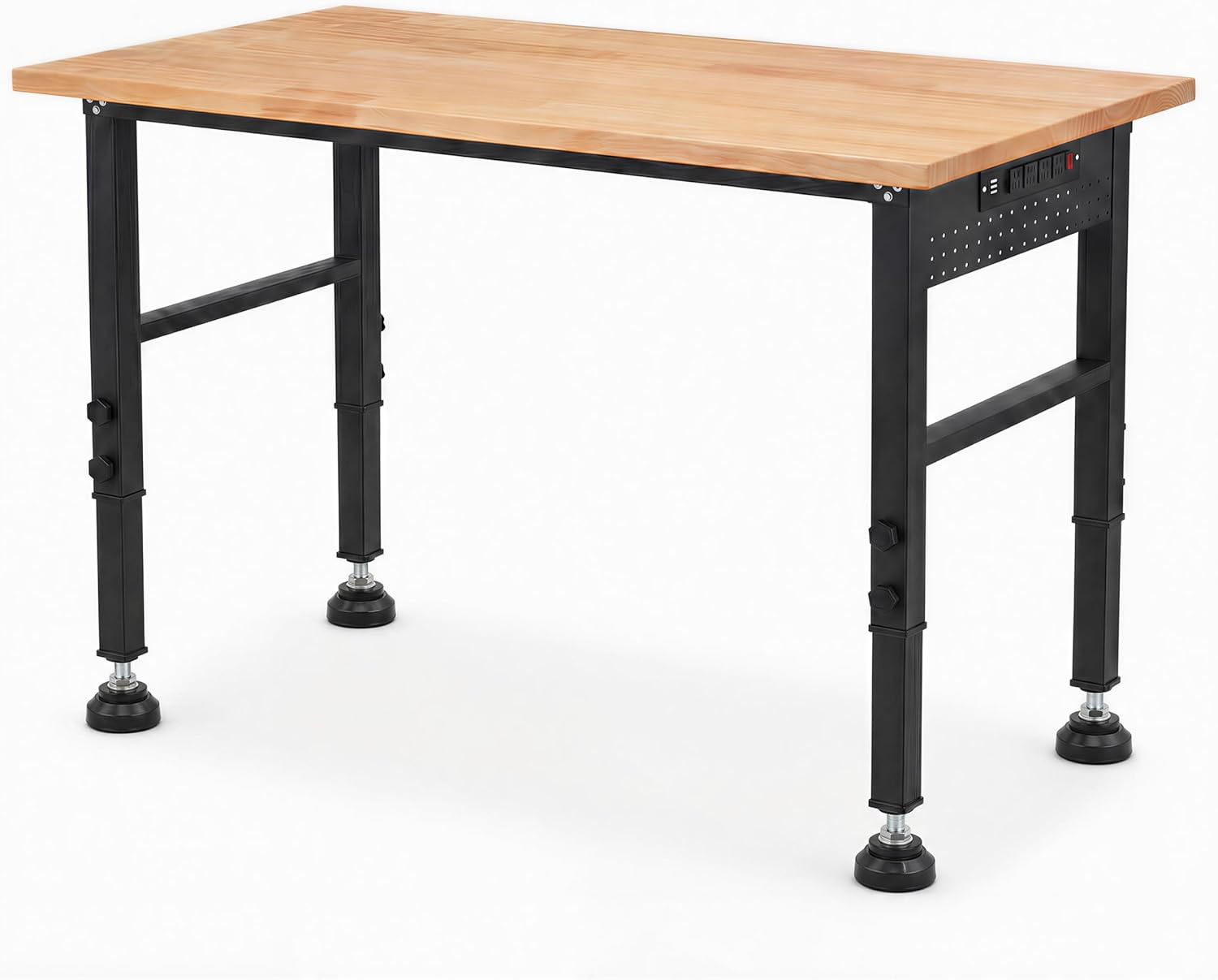 48" Workbench with Footpads, Adjustable Height Workbench with Rubberwood Top, Bu