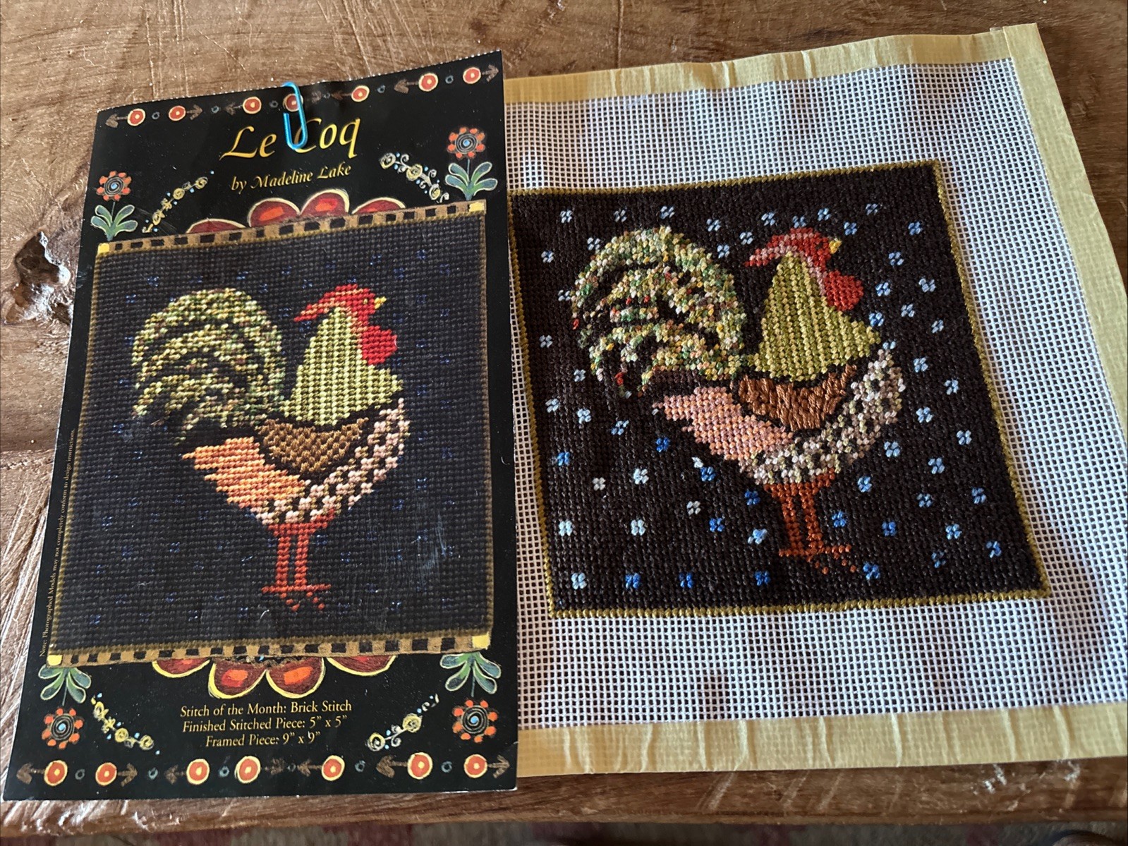 Le Coq Rooster Chanticleer Needlepoint Completed Canvas Madeline Lake