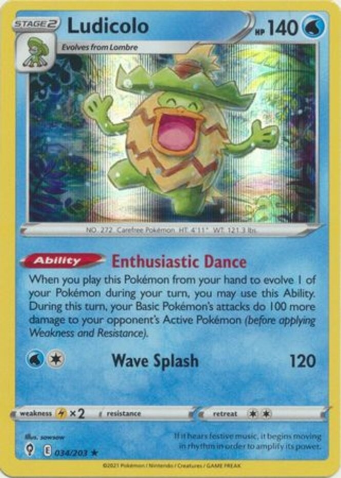 Pokemon - Ludicolo - 034/203 - Holo Rare - Sword & Shield - Evolving Skies - NM