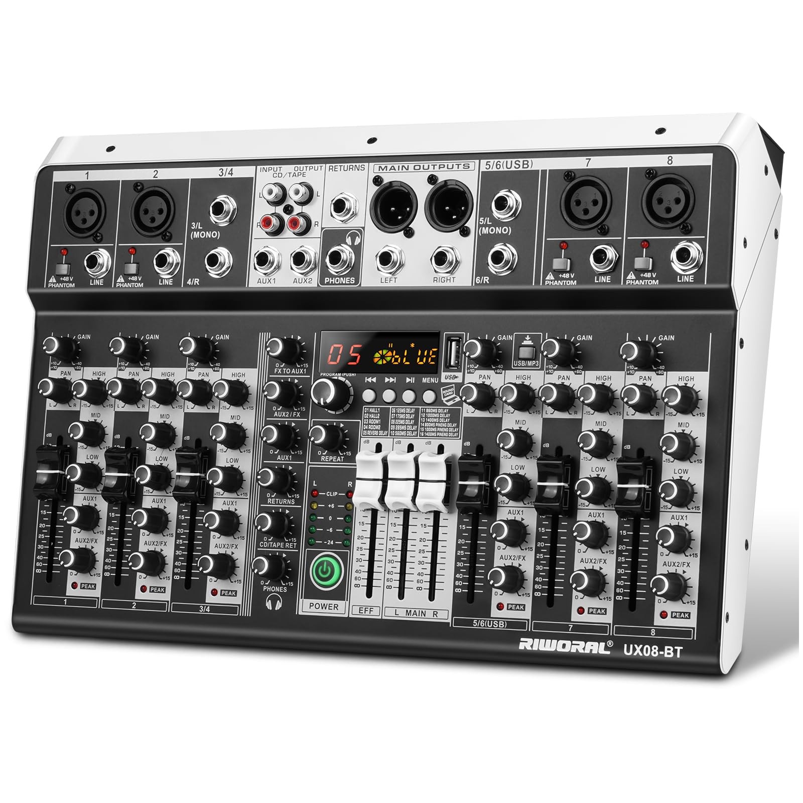 8 Channel Audio Mixer DJ Mixer Sound Board Console 16 Dsp USB Audio Interface...