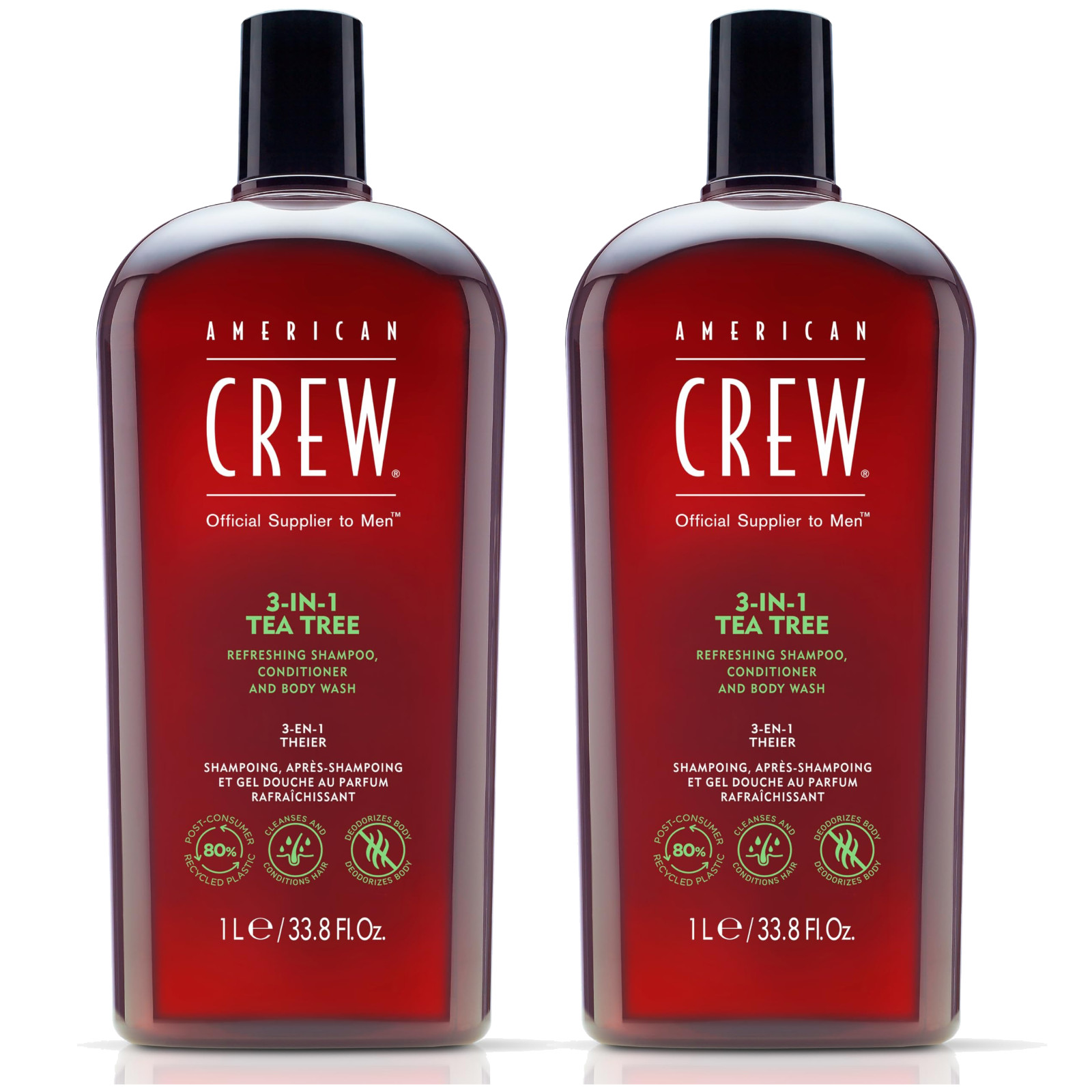 2 pack American Crew 3 in 1 Tea Tree Shampoo & Conditioner and Body Wash 33.8 oz