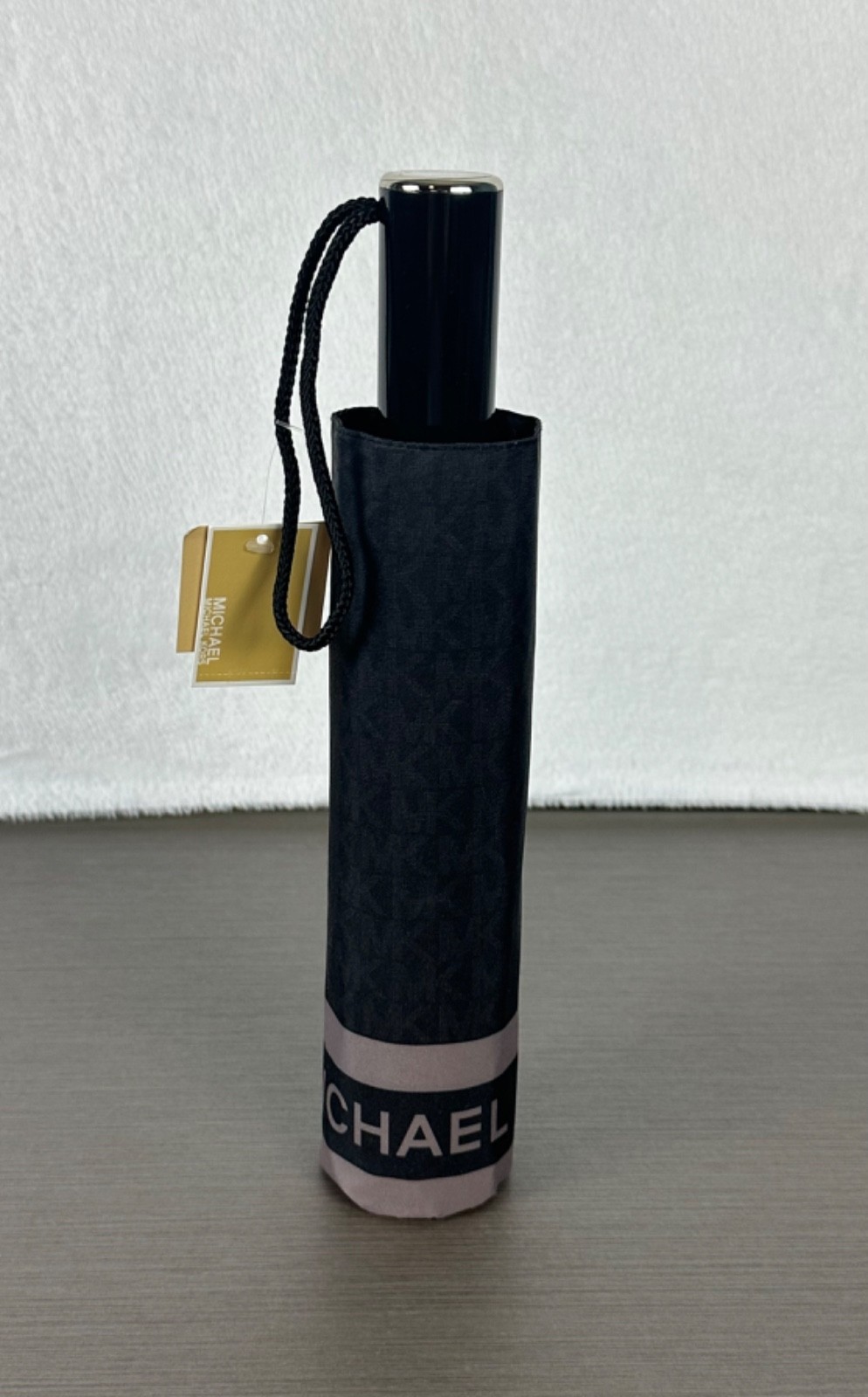 Michael Kors Unisex Travel Black Umbrella MK Signature New With Tag $128