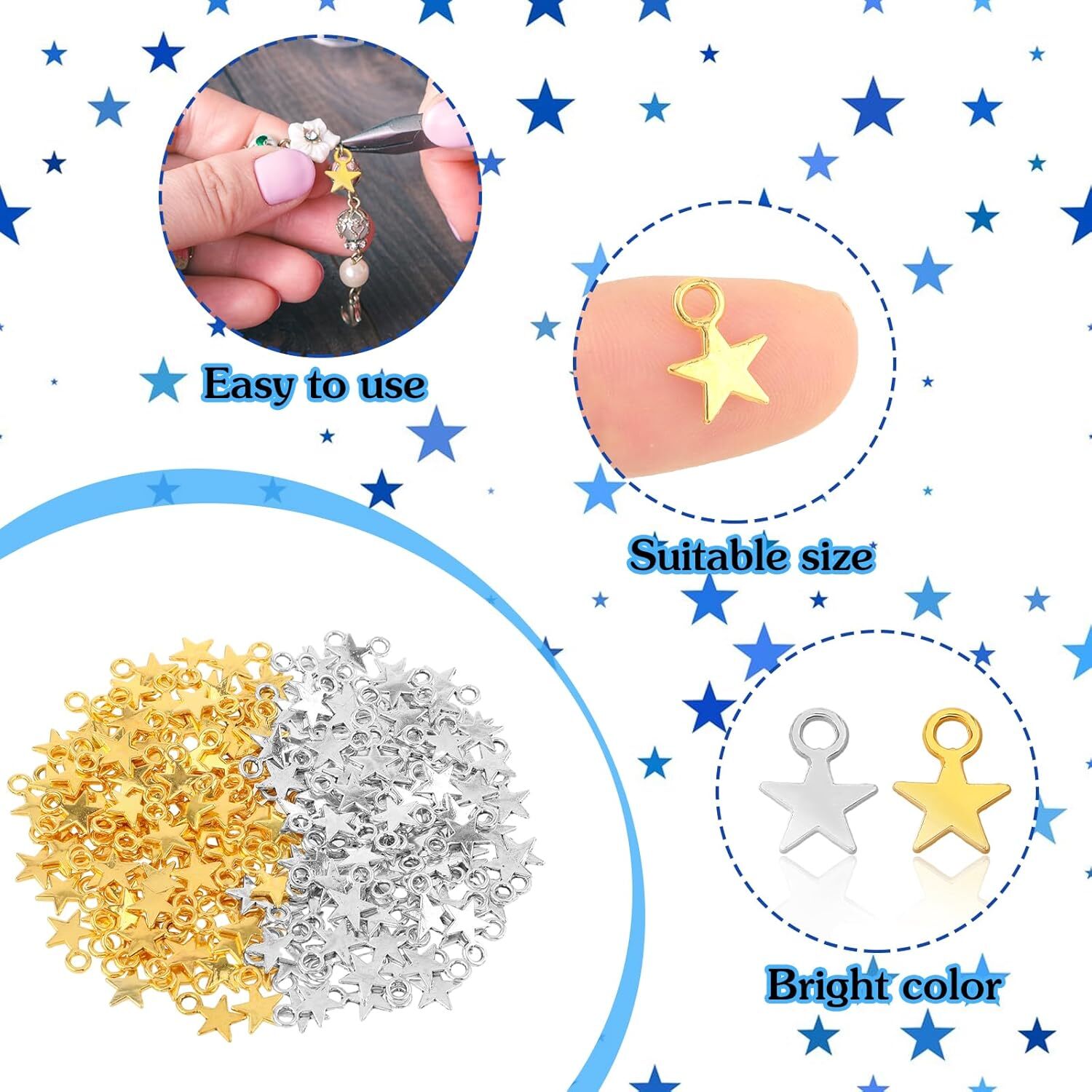 200Pcs Star Charms Pendant Mini Alloy Shape Charms...
