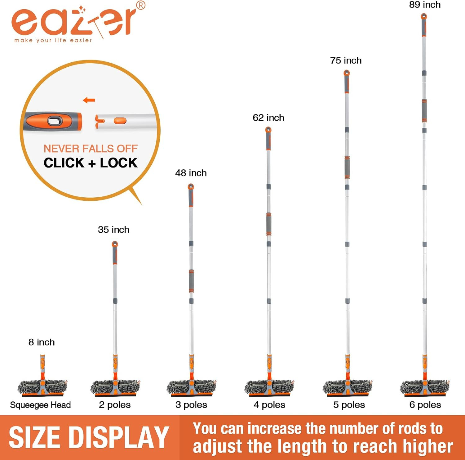 89'' Squeegee Window Cleaner 2 in 1 Rotatable Window Cleaning Tool Kit with Exte