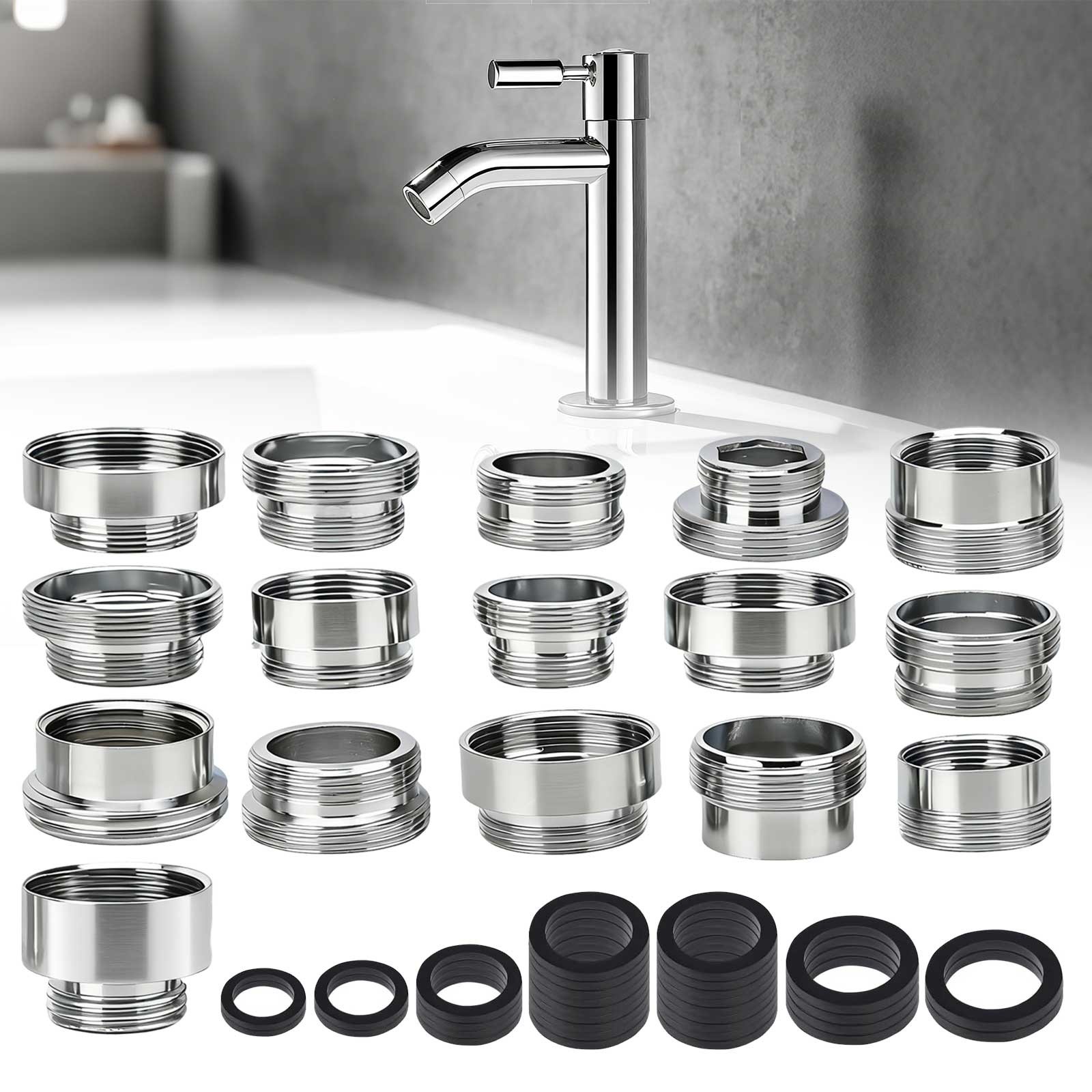 16PCS Faucet Thread Adapter Set Brass Sink Aerator Hose Connector w/ Washers US