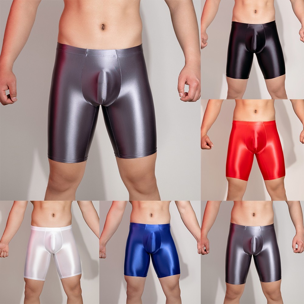 Shiny Glossy Leggings Men's Tight Fitting Underwear for Sports and Gym