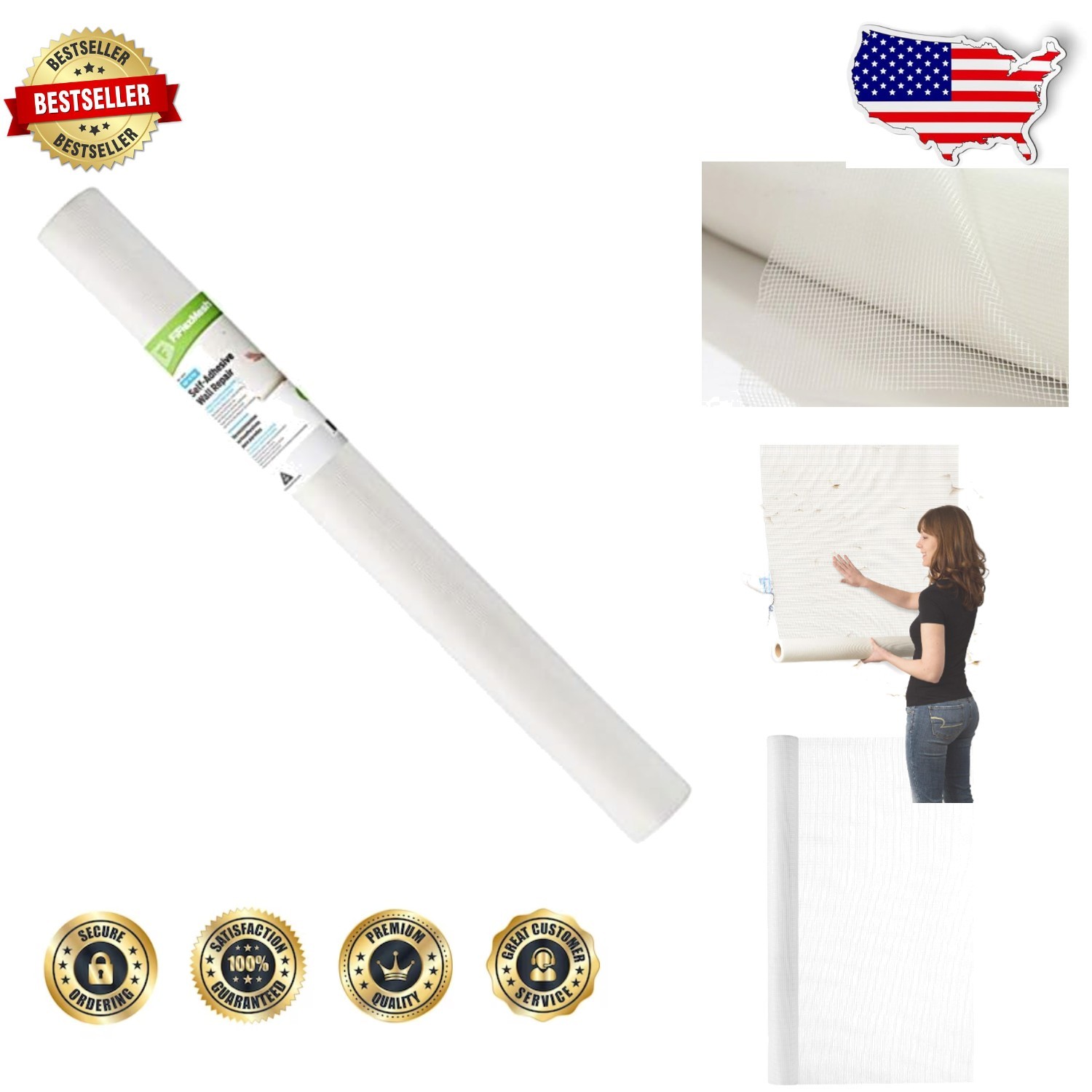 Heavy Duty Self-Adhering Drywall Mesh Tape 36" x 150' -  White Fiberglass