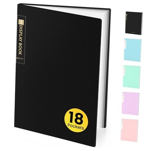 Binder with Plastic Sleeves8-Pocket, Displays 36 Pages, 1 Black