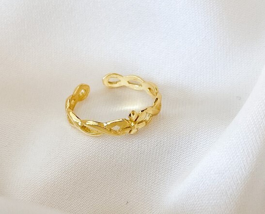 Solid Metal 925 Silver Infinity Flower Adjustable Toe Ring Yellow Gold Plated