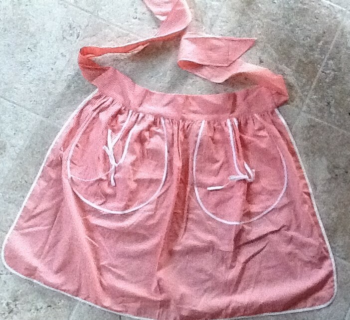 Size Medium Orange Gingham Half Apron Tie Back Hand Crafted