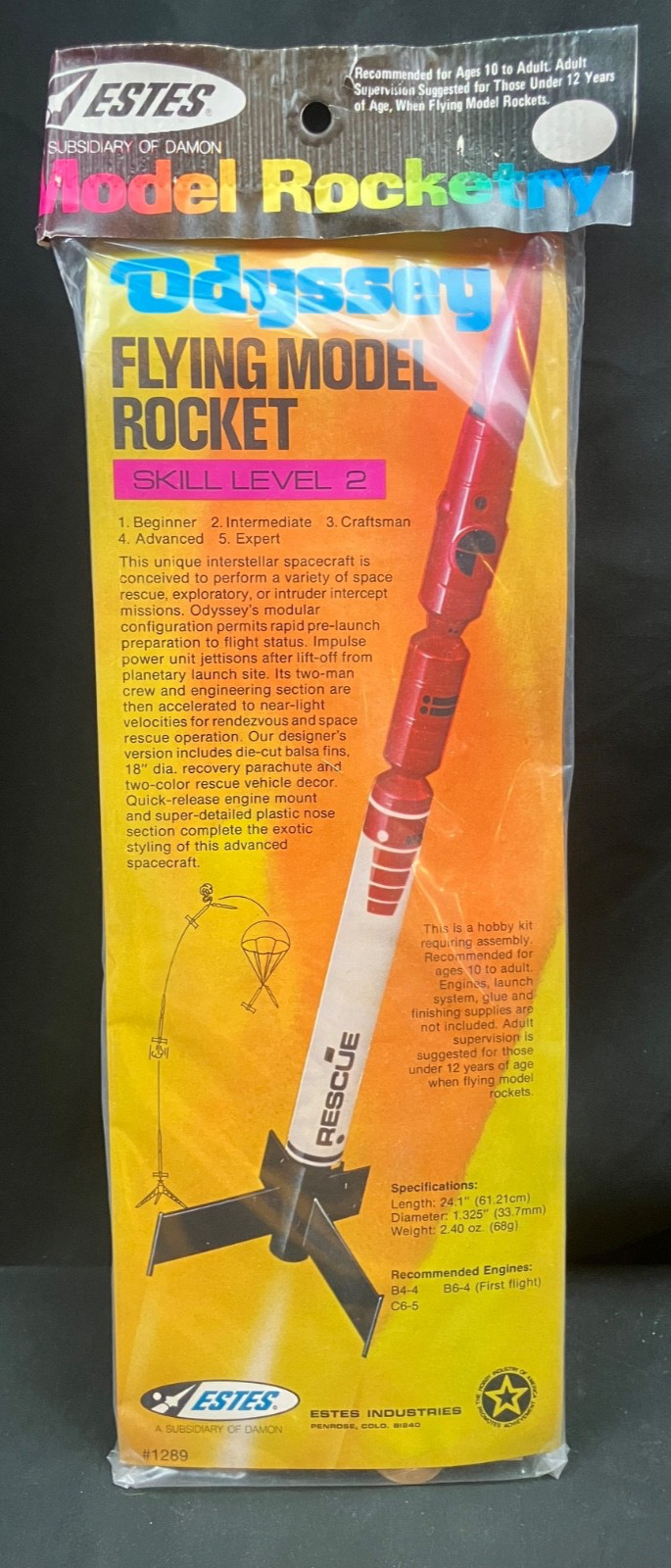 Rainbow Hangtag (1979) Estes Odyssey Flying Model Rocket Kit - Perfect - Sealed